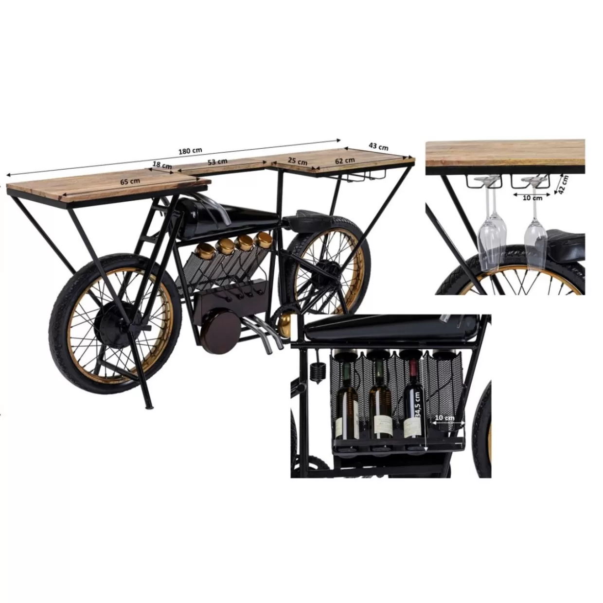 KARE Design - Comò e Credenze Moderni con Consolle Linea Motociclismo in Finitura Nera Lucida