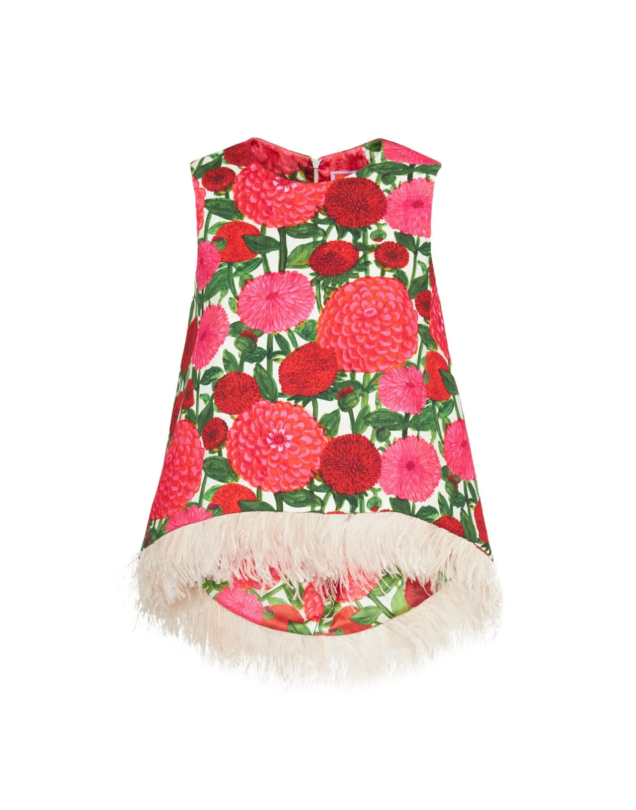 Saldi DoubleJ - Maglietta Elegante La Scala con Dettagli in Piuma, Stampa Dalia Rosa su Tela Shot Cotton