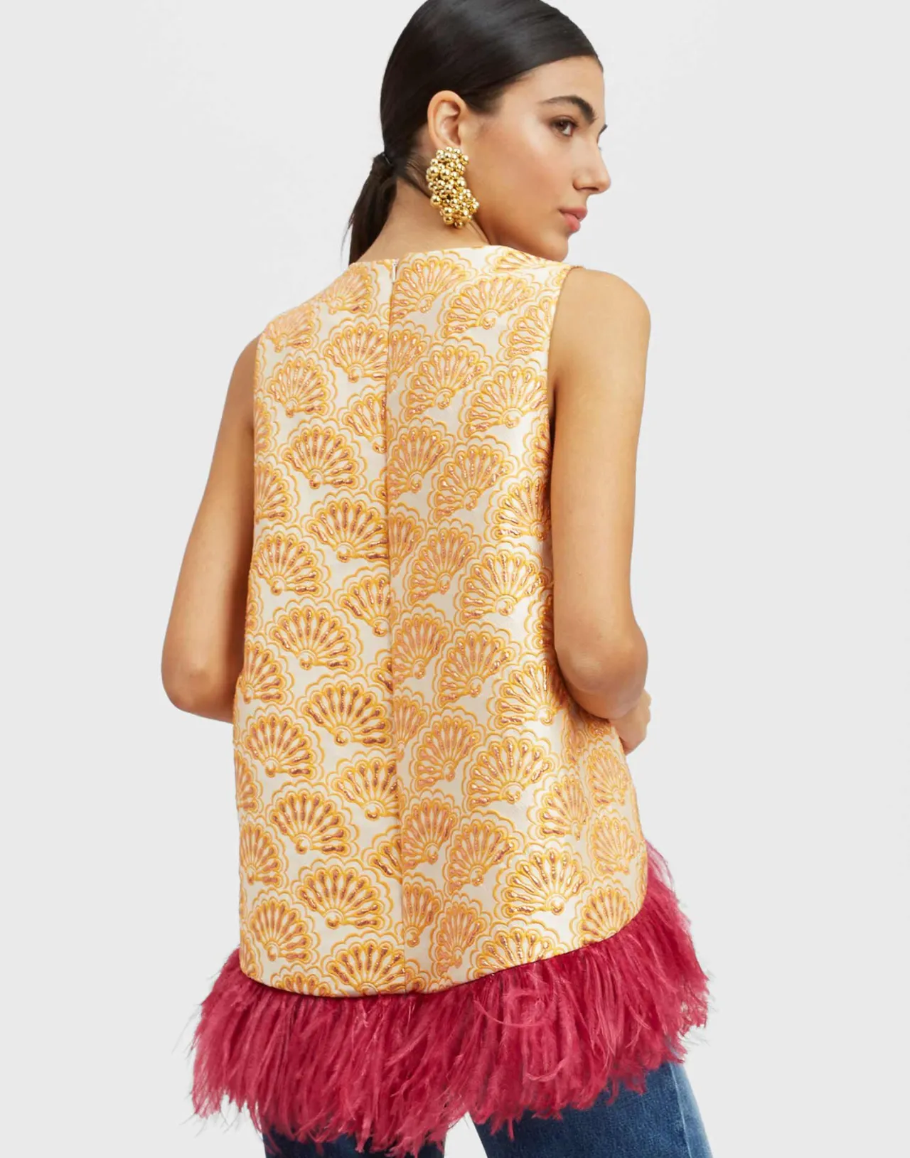 Top La Scala in jacquard premium con piume dorate - Edizione speciale La DoubleJ