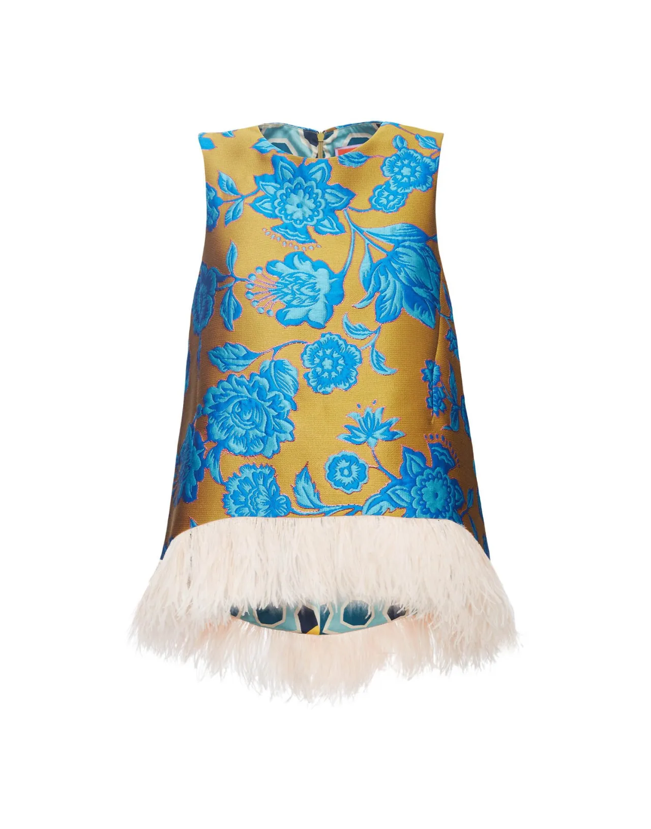 La DoubleJ Canottiera Elegante Turchese Jacquard con Piume - Collezione La Scala Stile Vintage