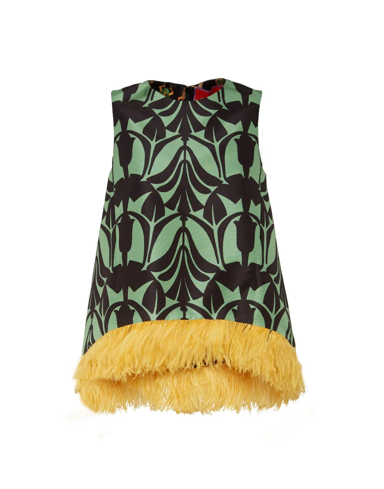 La DoubleJ - Top La Scala in Faille Verde Papirus con Piume | Offerta Esclusiva