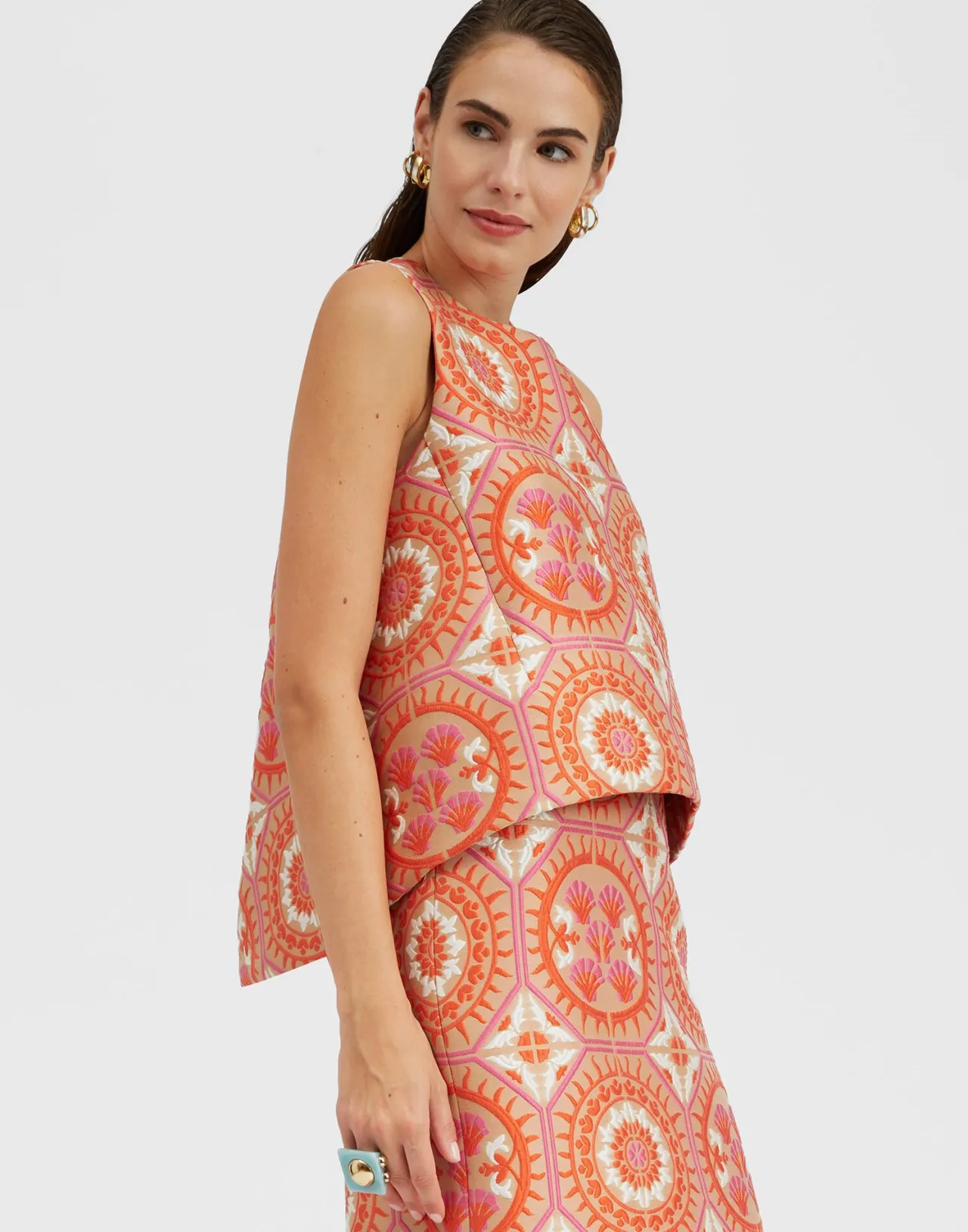 Maglietta Elegante La DoubleJ La Scala in Tessuto Jacquard - Stile Unico Arancione TopSun