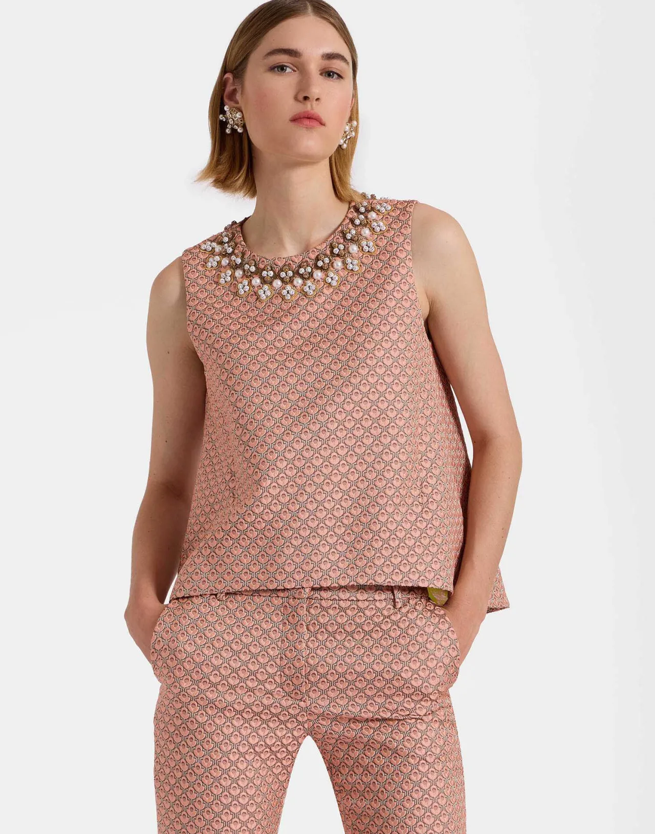 Maglietta Elegante La Scala TopTulip con Ricami Jacquard in Rosa Chiaro - Saldi Collezione La DoubleJ