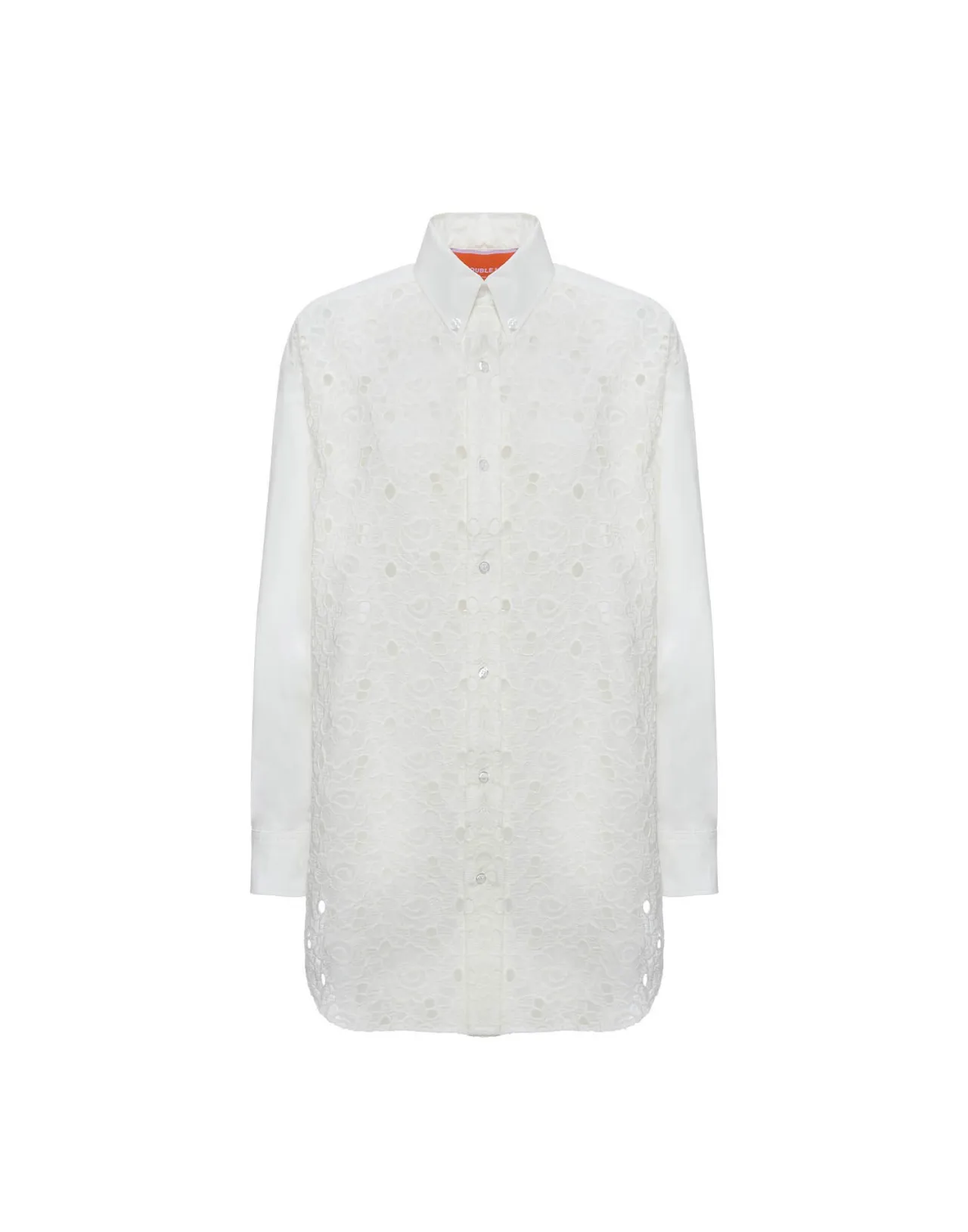 La DoubleJ Camicia Lacey in Tinta Unita Avorio - Morbidezza da Abbraccio e Stile Inconfondibile con Design Sangallo