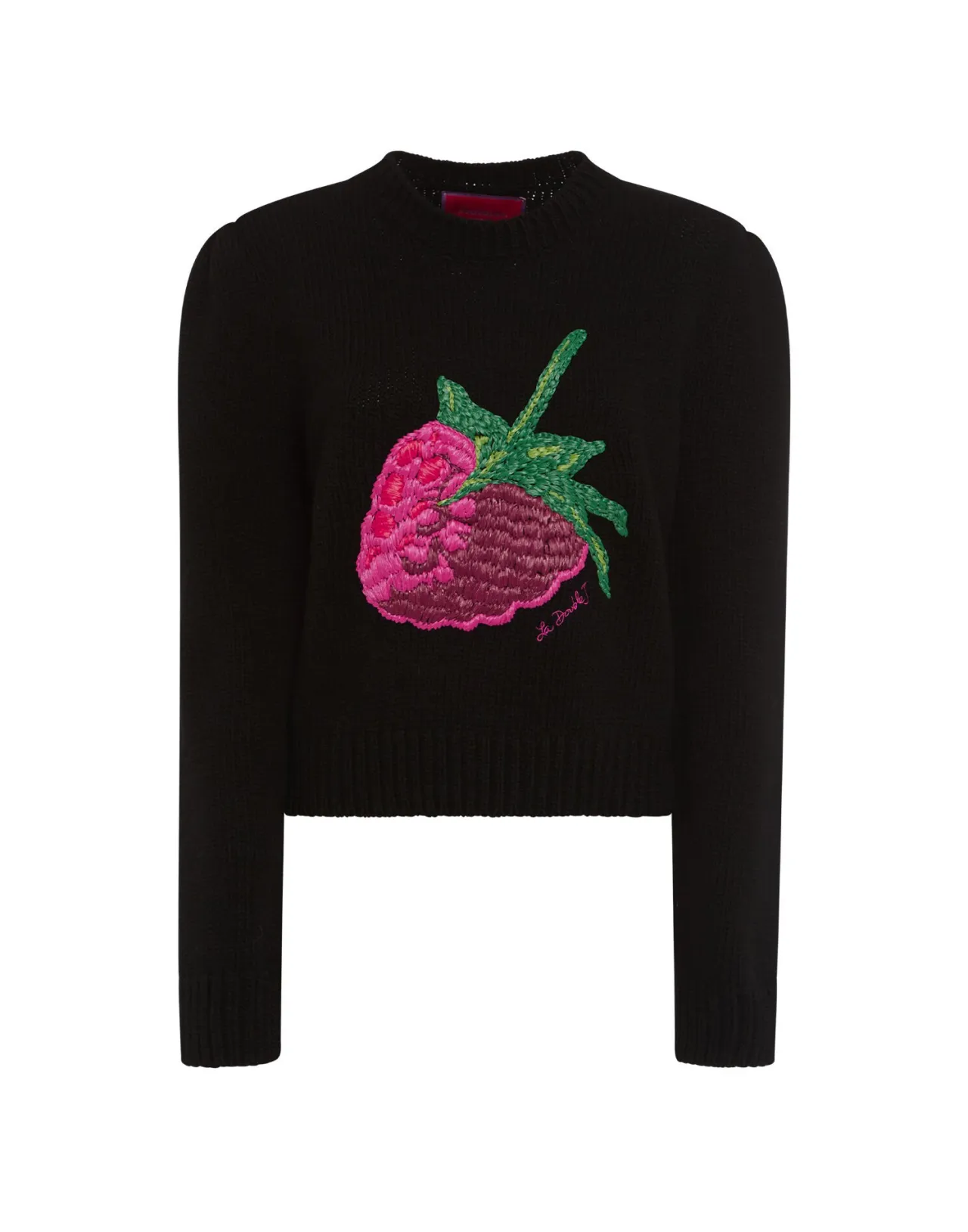 Lana Pura Ricamata a Mano - Maglione Oversize Lampone Nero di La DoubleJ con Tocco Vintage Femminile