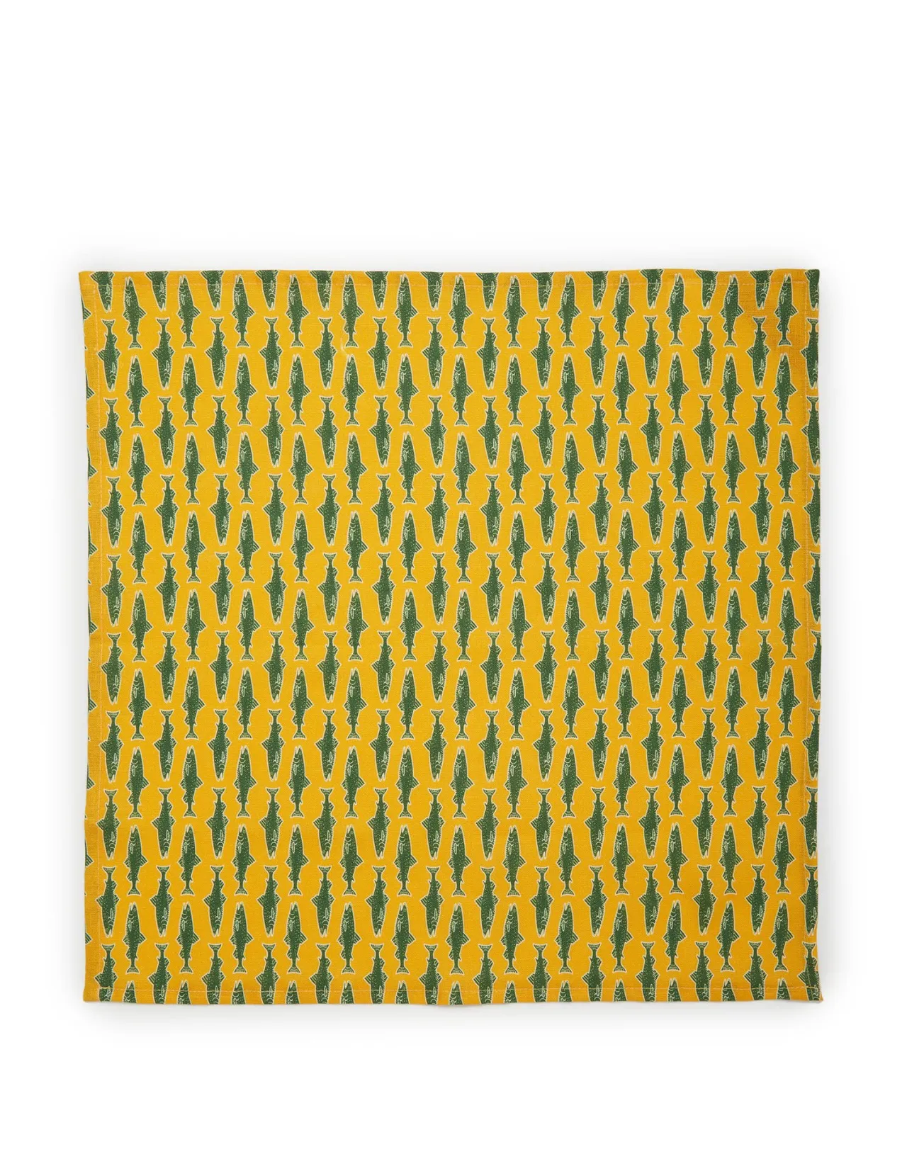 Tovaglioli Artistici La DoubleJ - Coppia Lino Ricamato Motivo Pesce Como in Giallo Vintage