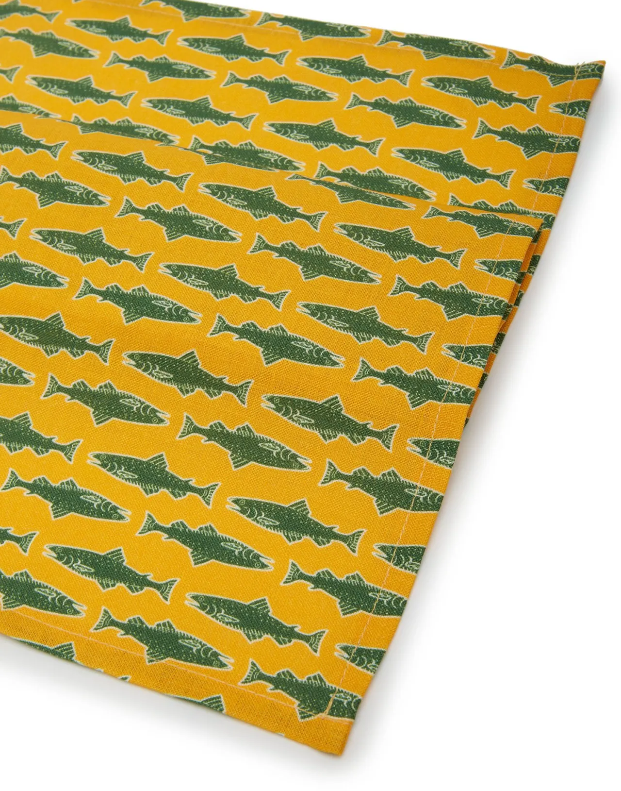 Tovaglioli Artistici La DoubleJ - Coppia Lino Ricamato Motivo Pesce Como in Giallo Vintage
