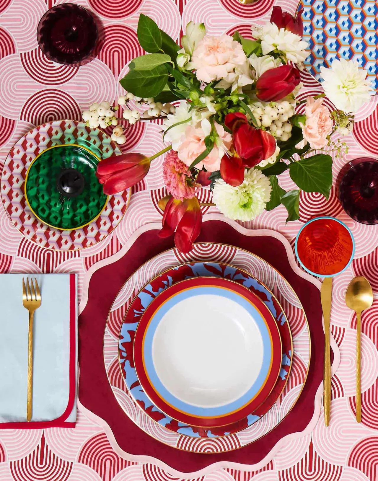 Tovaglioli Maxi La DoubleJ - Coppia in Lino con Sfumature Arcobaleno Celeste - Set Decorativo per Tavola