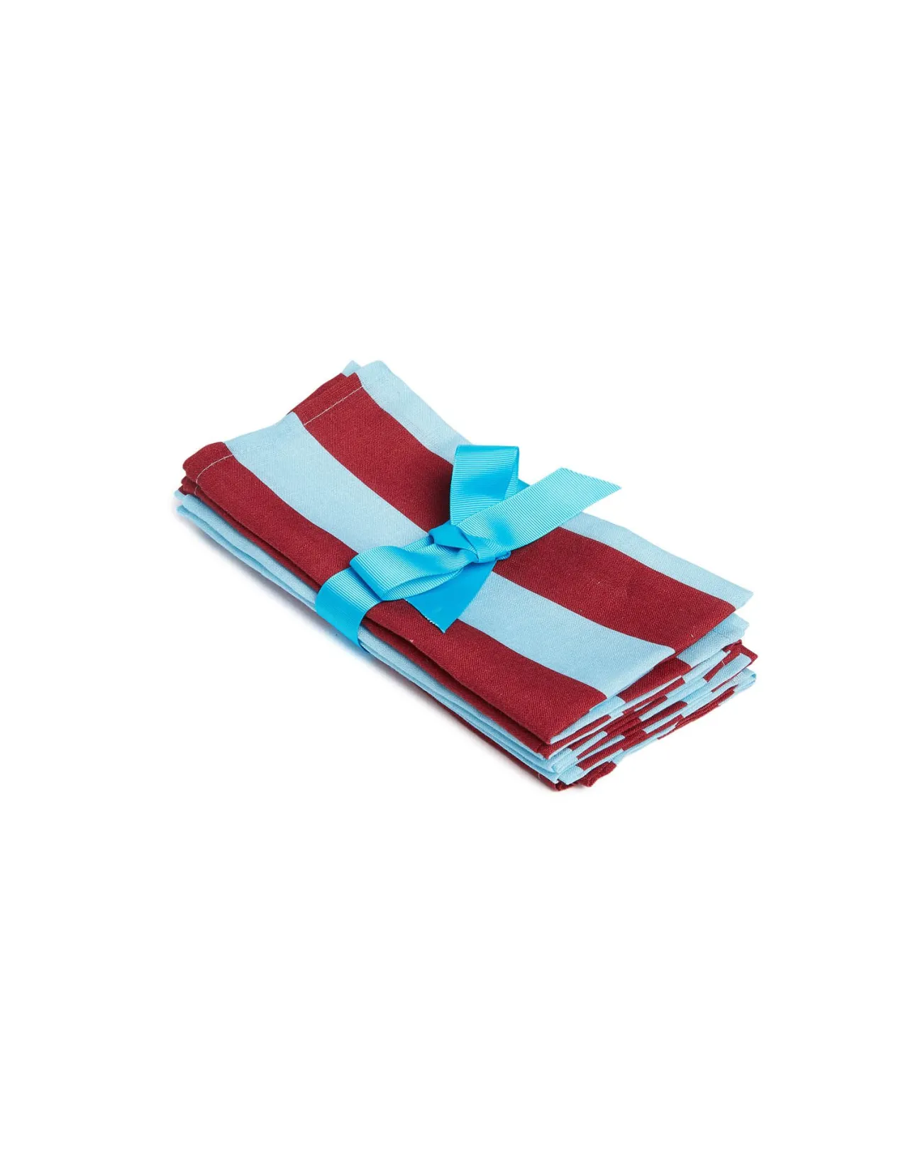 Tovaglioli Firmati La DoubleJ - Set da 6 Pezzi in Lino Premium, Fantasia Riga con Accenti Bordeaux e Azzurro (Promozione Limitata)