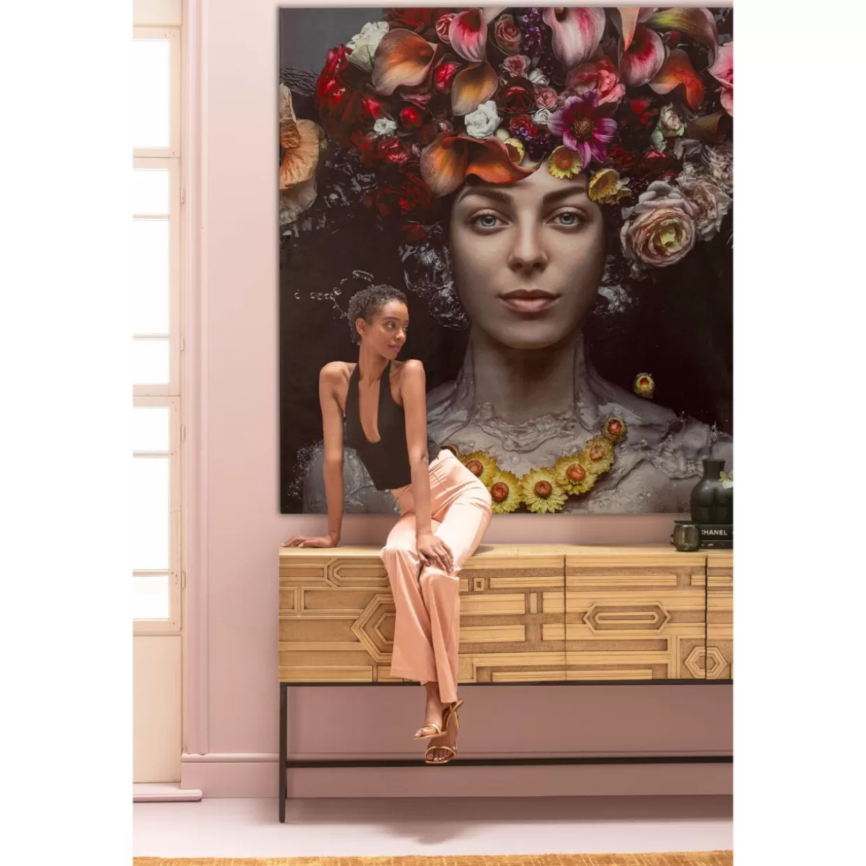 Quadro Moderno Dama Floreale su Tela - Stampa Artistica 200x200 cm per Arredamento Casa | Collezione KARE Design