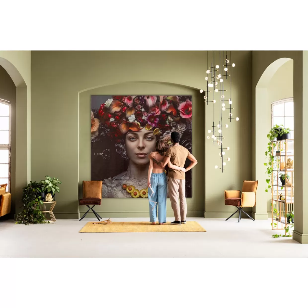 Quadro Moderno Dama Floreale su Tela - Stampa Artistica 200x200 cm per Arredamento Casa | Collezione KARE Design