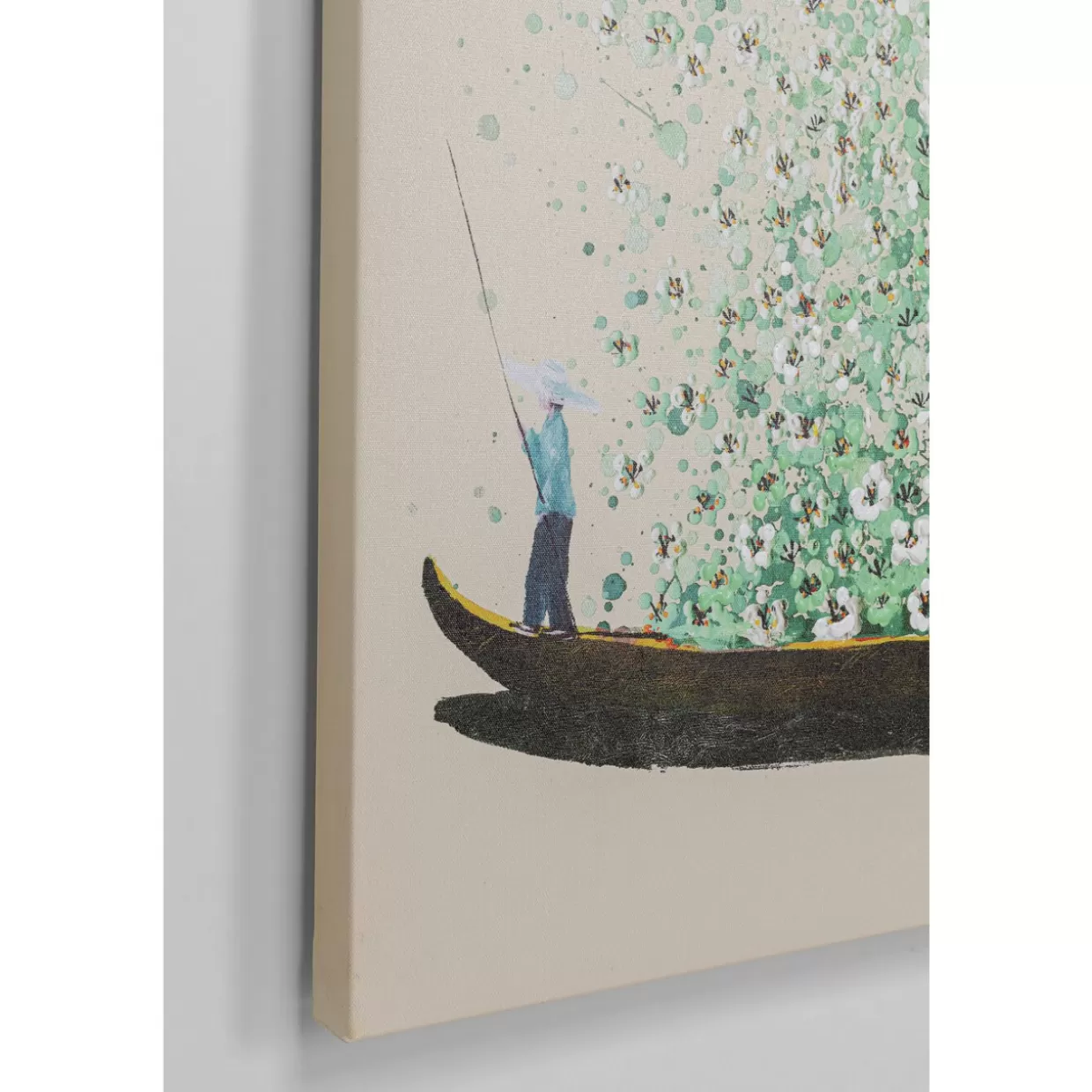 Quadro Moderno 'Flower Boat' su Tela - Tinte Naturali Beige e Verde, 160x120 cm, Ideale per Arredamento Contemporaneo | KARE Design Collection
