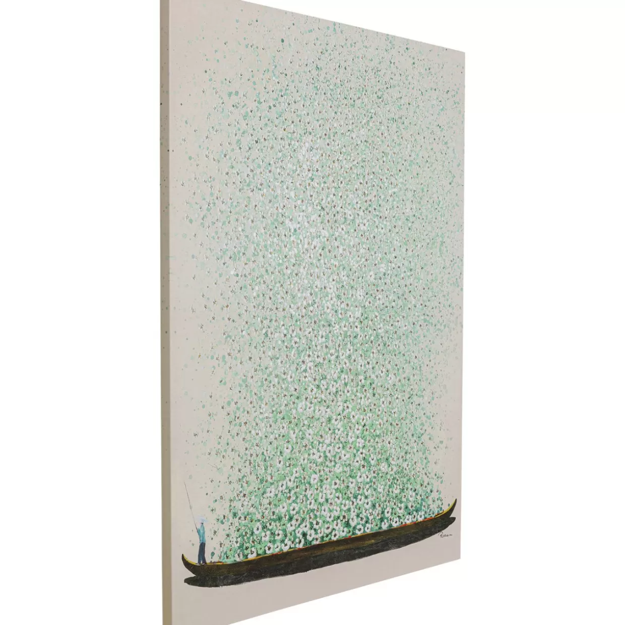 Quadro Moderno 'Flower Boat' su Tela - Tinte Naturali Beige e Verde, 160x120 cm, Ideale per Arredamento Contemporaneo | KARE Design Collection