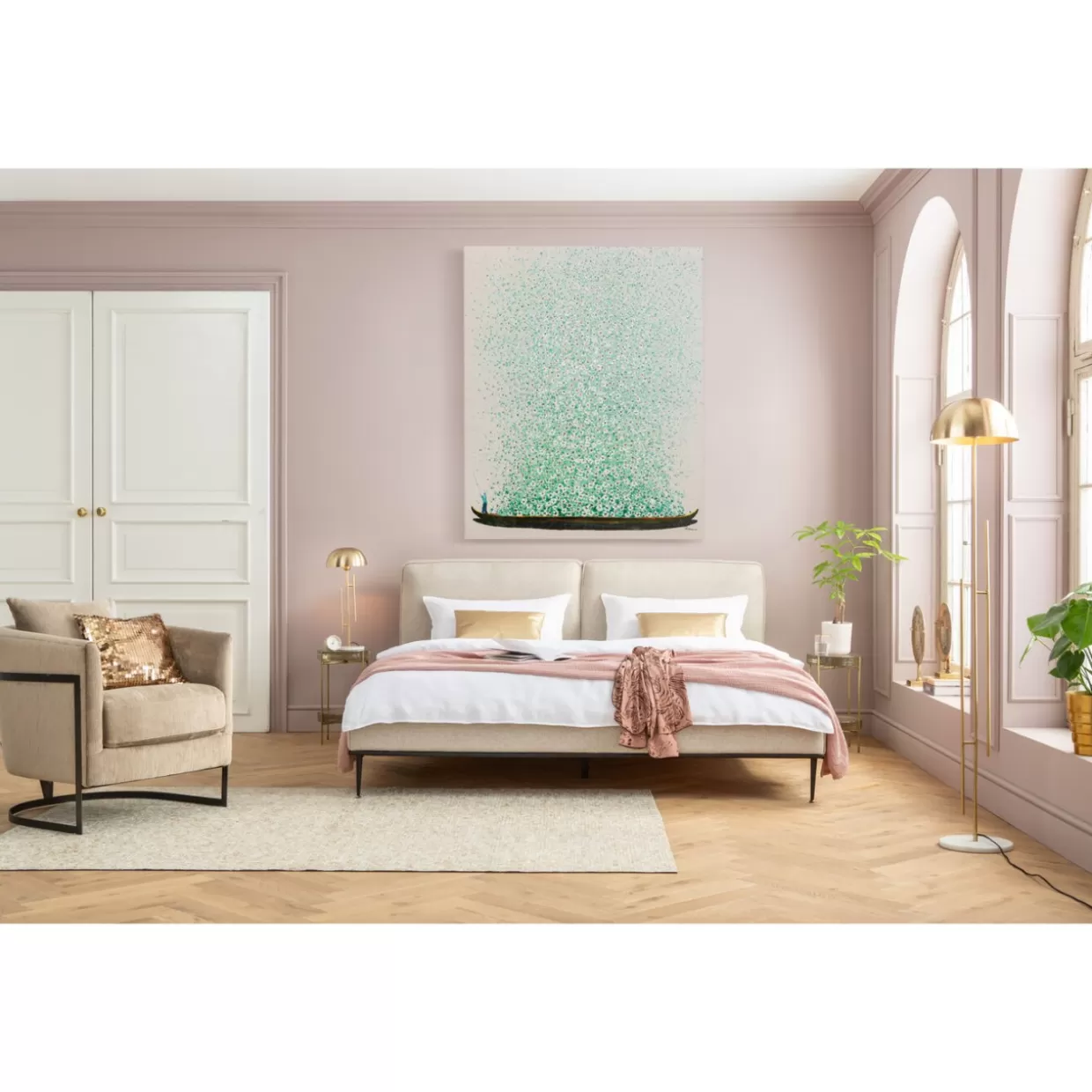 Quadro Moderno 'Flower Boat' su Tela - Tinte Naturali Beige e Verde, 160x120 cm, Ideale per Arredamento Contemporaneo | KARE Design Collection