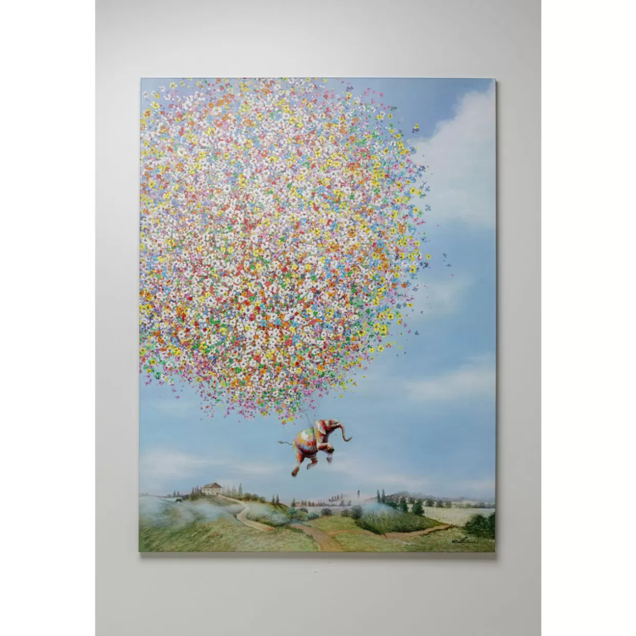 Quadro su Tela Elefante Volante al Tramonto - Arte Moderna KARE | Formato 80x100 cm con Dettagli Artistici Vibranti