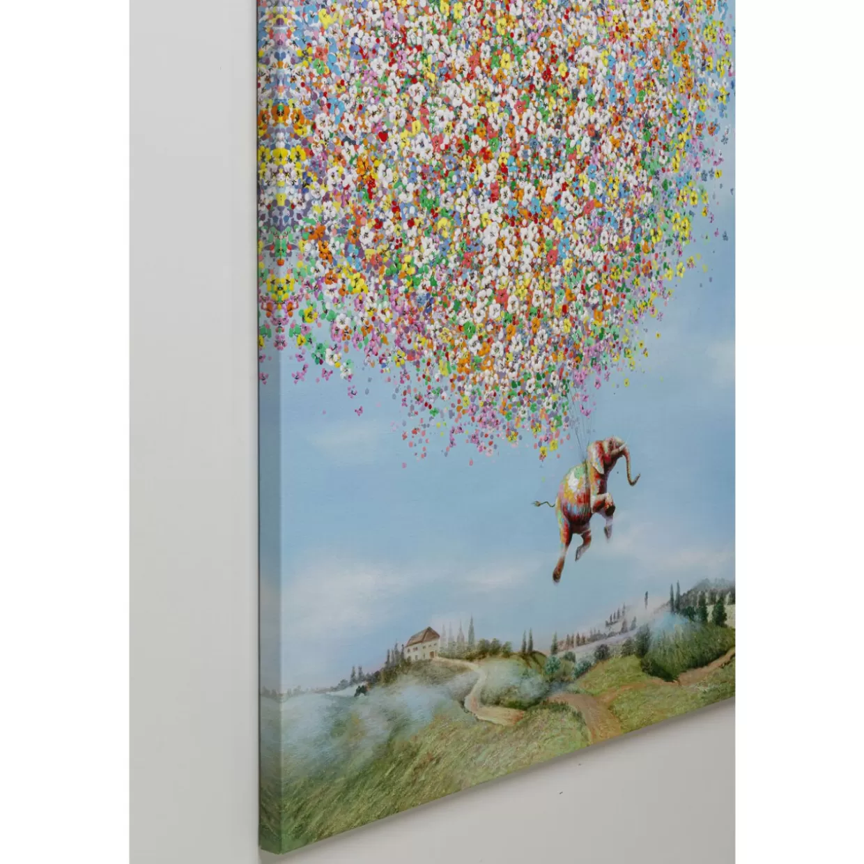 Quadro su Tela Elefante Volante al Tramonto - Arte Moderna KARE | Formato 80x100 cm con Dettagli Artistici Vibranti