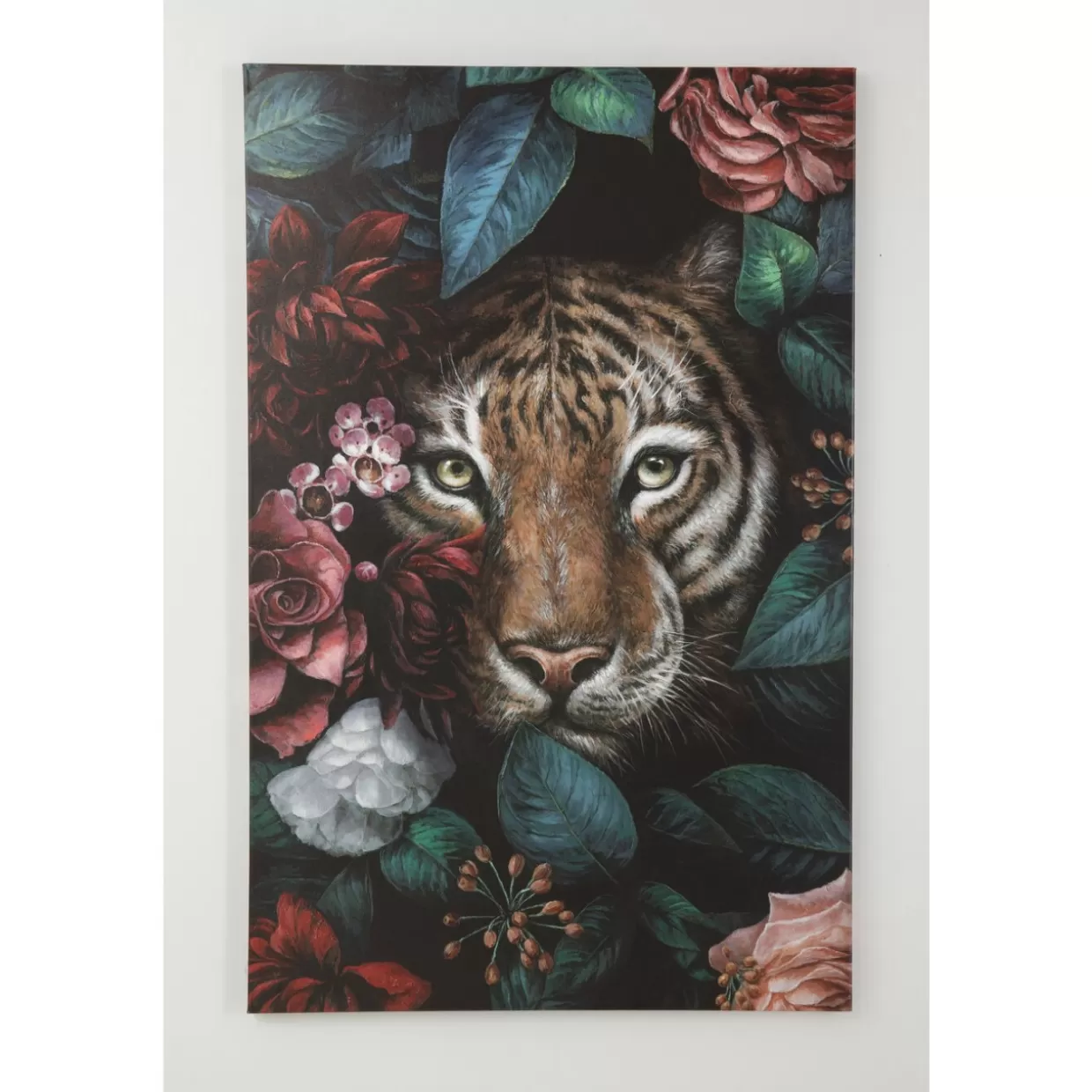 KARE Design - Quadro Moderno Tigre tra i Fiori in Stampa su Tela, Decorativa Parete 90x140 cm