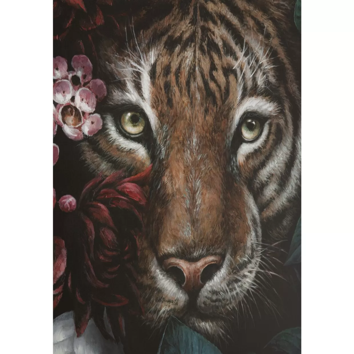 KARE Design - Quadro Moderno Tigre tra i Fiori in Stampa su Tela, Decorativa Parete 90x140 cm