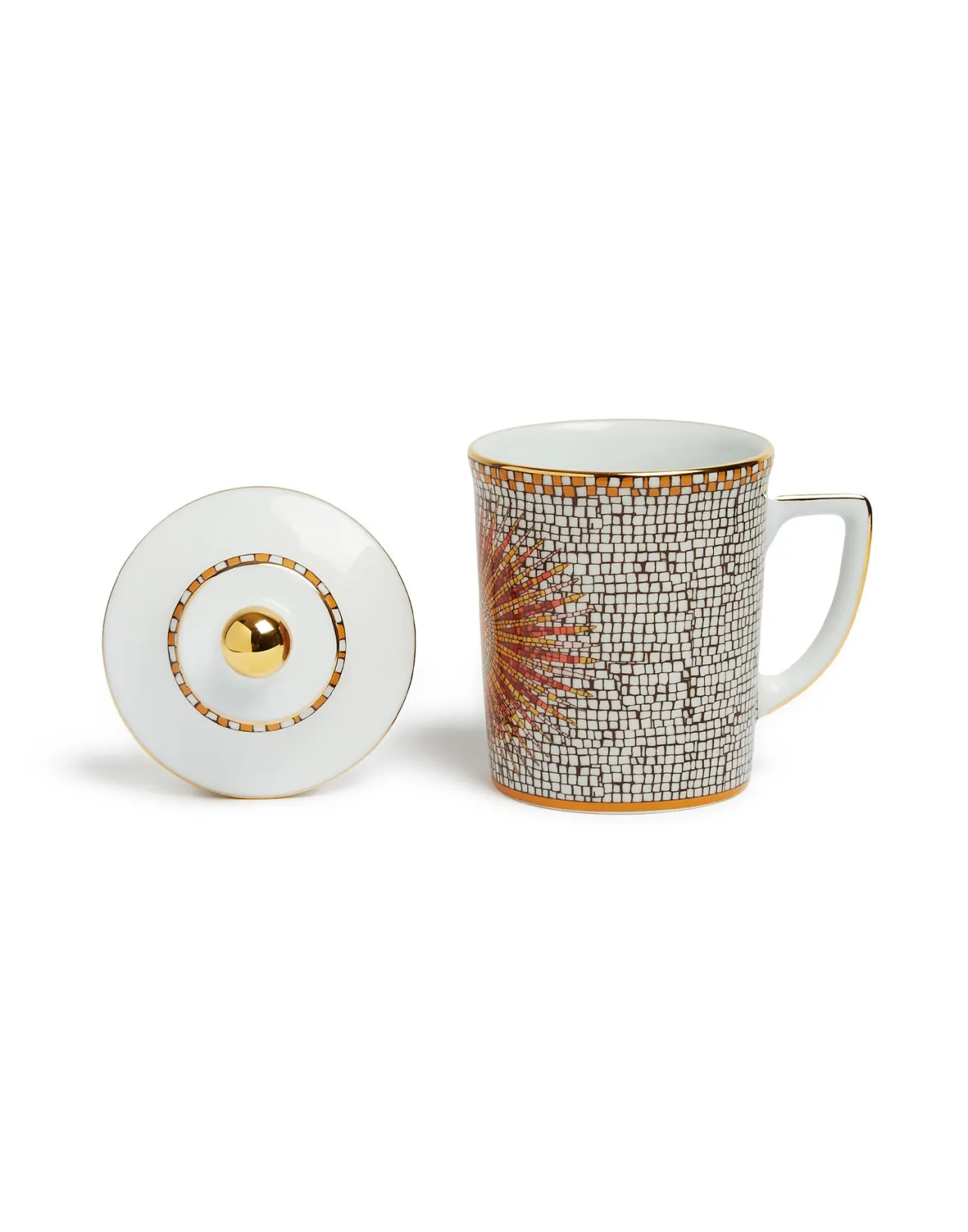 La DoubleJ Tazza con Coperchio Decorata - Fantasia Raggi Solari in Porcellana Colorata