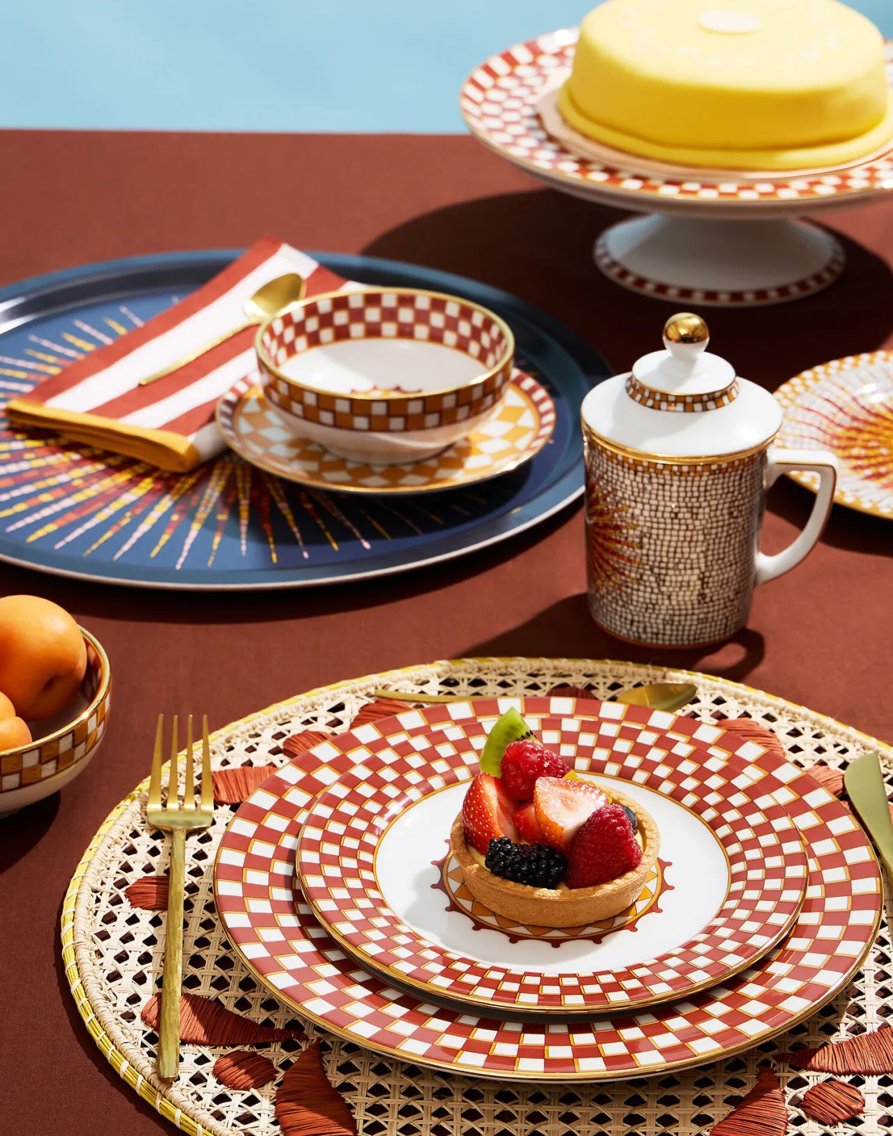La DoubleJ Tazza con Coperchio Decorata - Fantasia Raggi Solari in Porcellana Colorata
