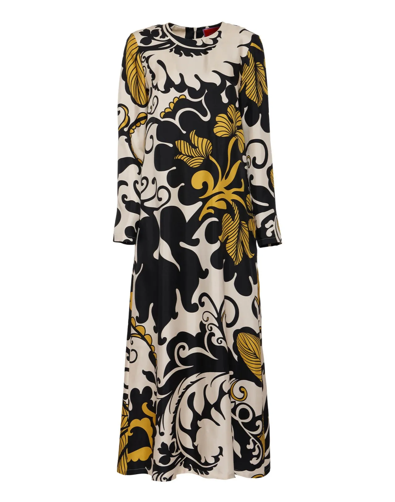 La DoubleJ Abito Elegante in Seta con Maniche Lunghe - Design A Line in Bianco e Nero Marea, Tessuto Twill Pregiato
