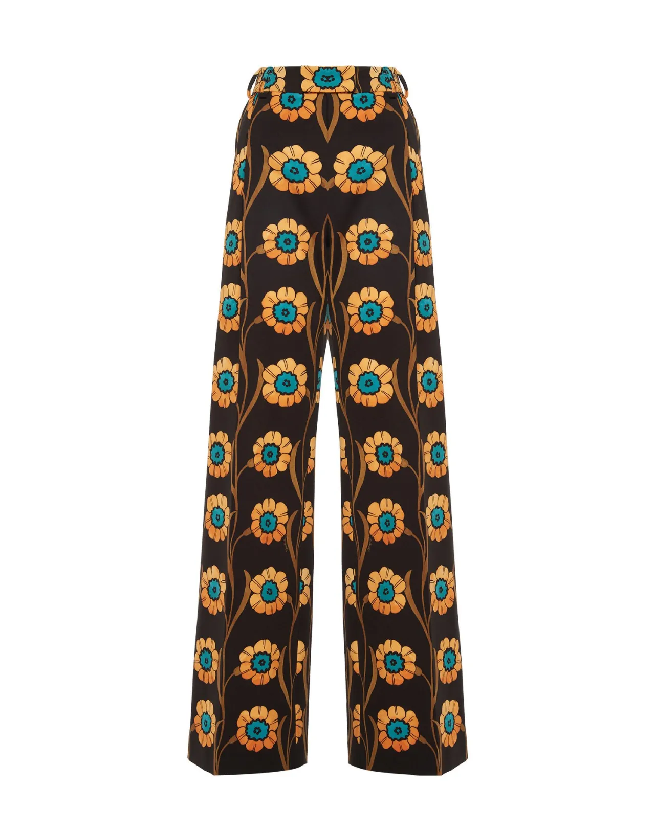 Pantaloni Larghi La DoubleJ in Jersey Elasticizzato - Stampa Margherite su Nero per Look Casual Chic