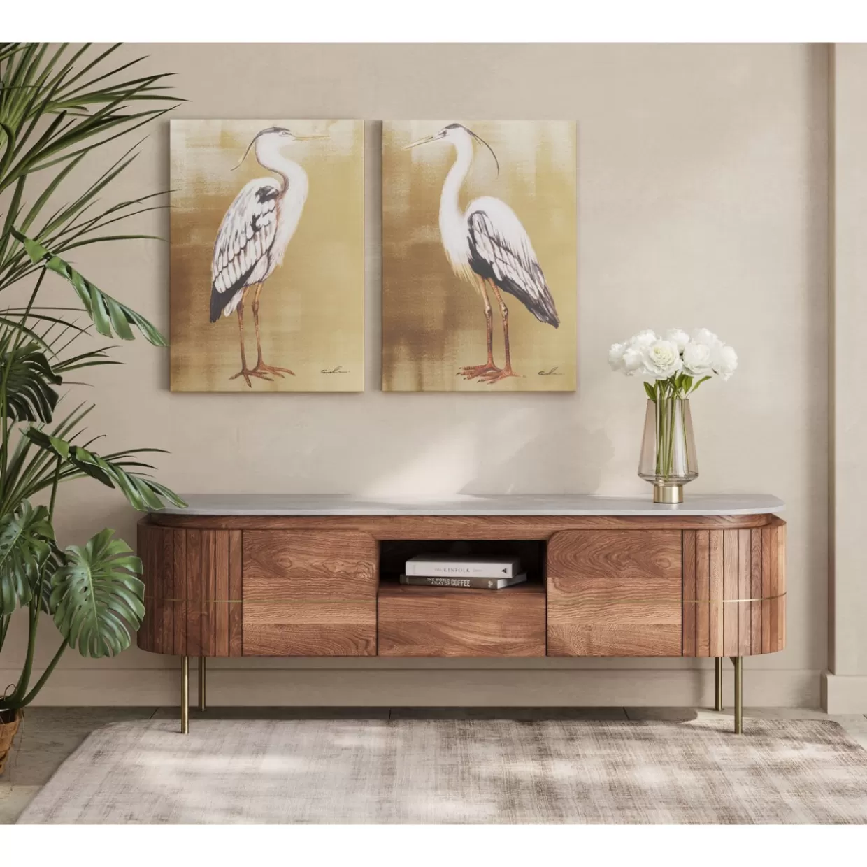 KARE Mobile Basso Elegante con Ante Laccate - Credenza Design 145x48 cm, Struttura Compatta per Soggiorno Moderno 

(：，