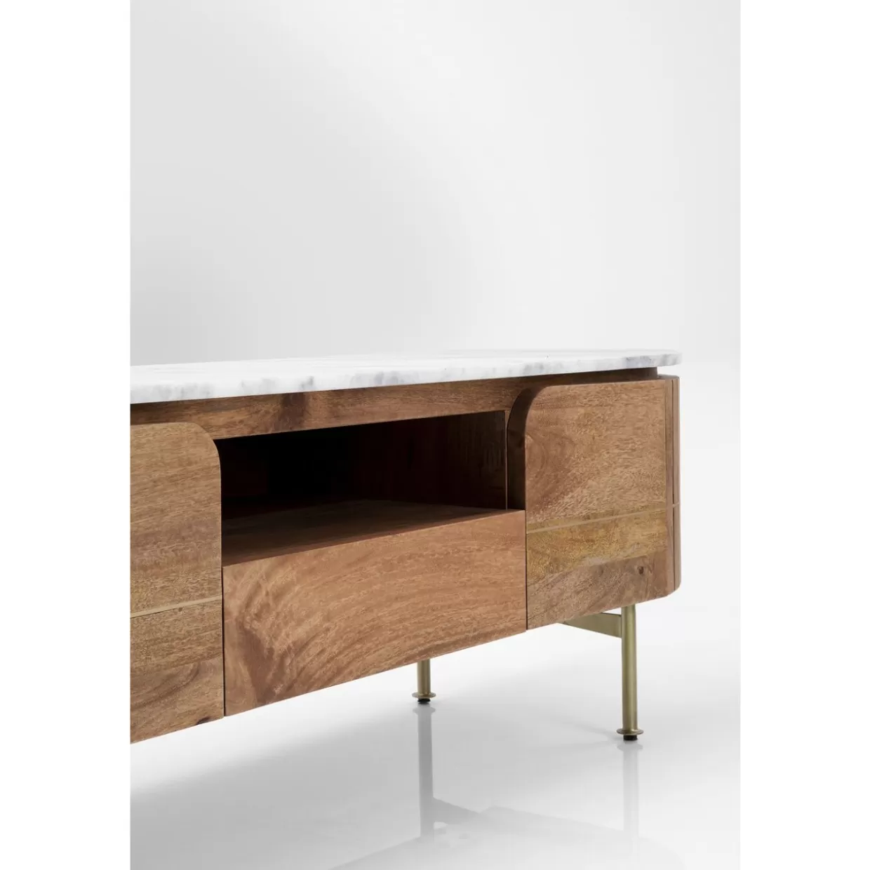 KARE Mobile Basso Elegante con Ante Laccate - Credenza Design 145x48 cm, Struttura Compatta per Soggiorno Moderno 

(：，