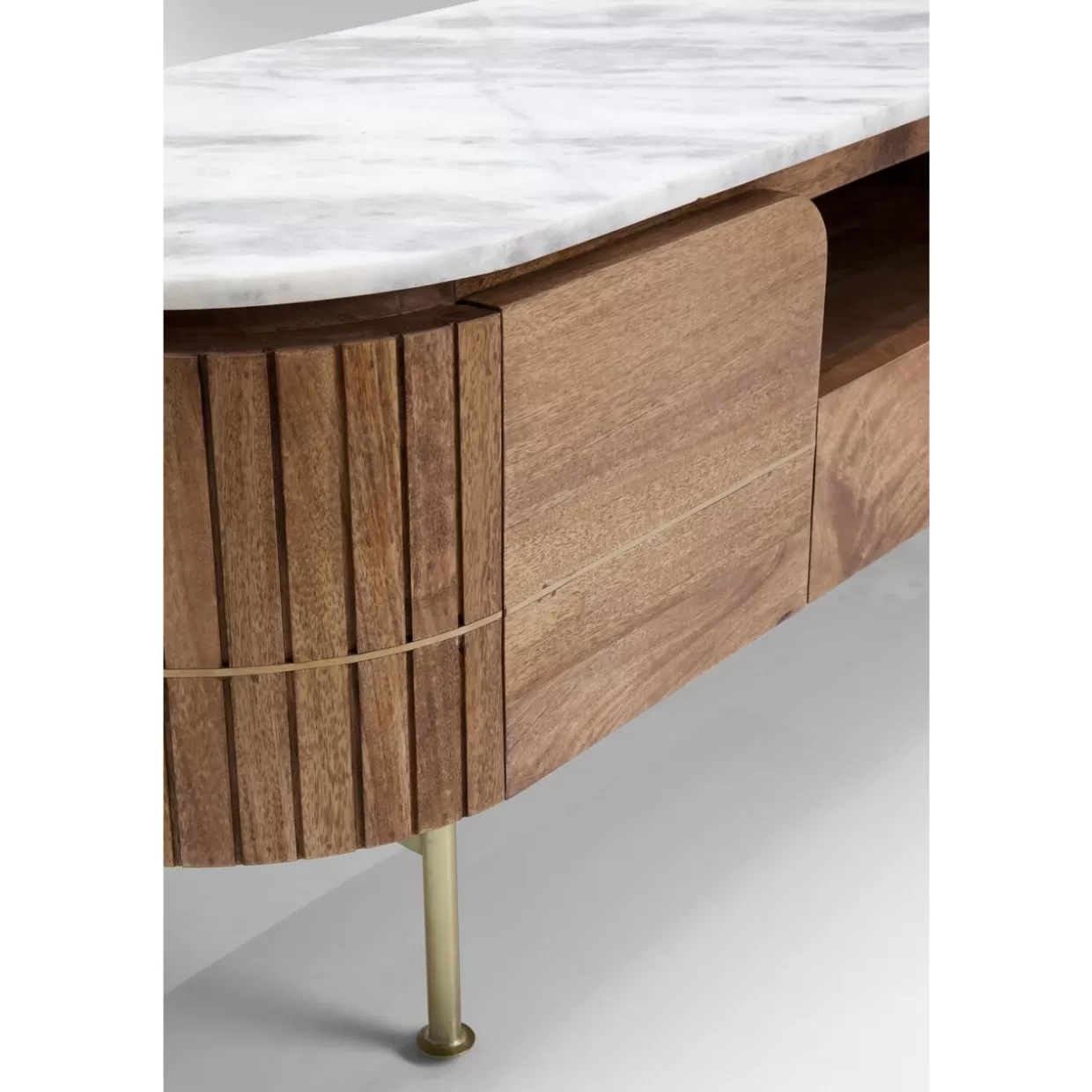 KARE Mobile Basso Elegante con Ante Laccate - Credenza Design 145x48 cm, Struttura Compatta per Soggiorno Moderno 

(：，