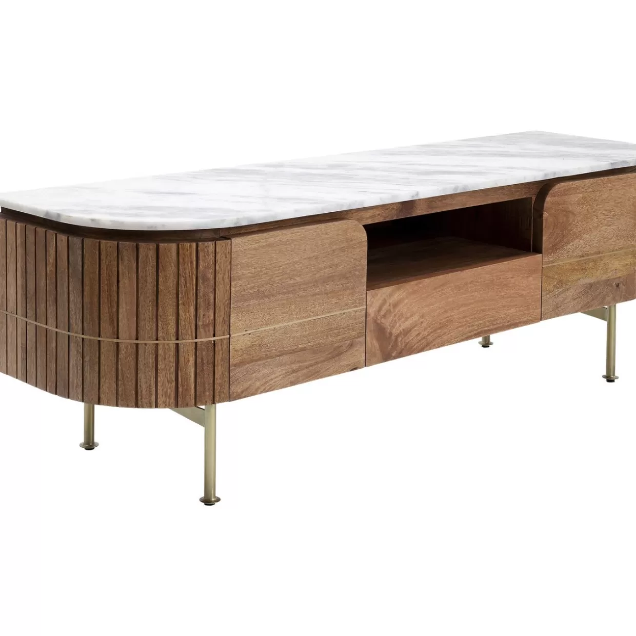 KARE Mobile Basso Elegante con Ante Laccate - Credenza Design 145x48 cm, Struttura Compatta per Soggiorno Moderno 

(：，