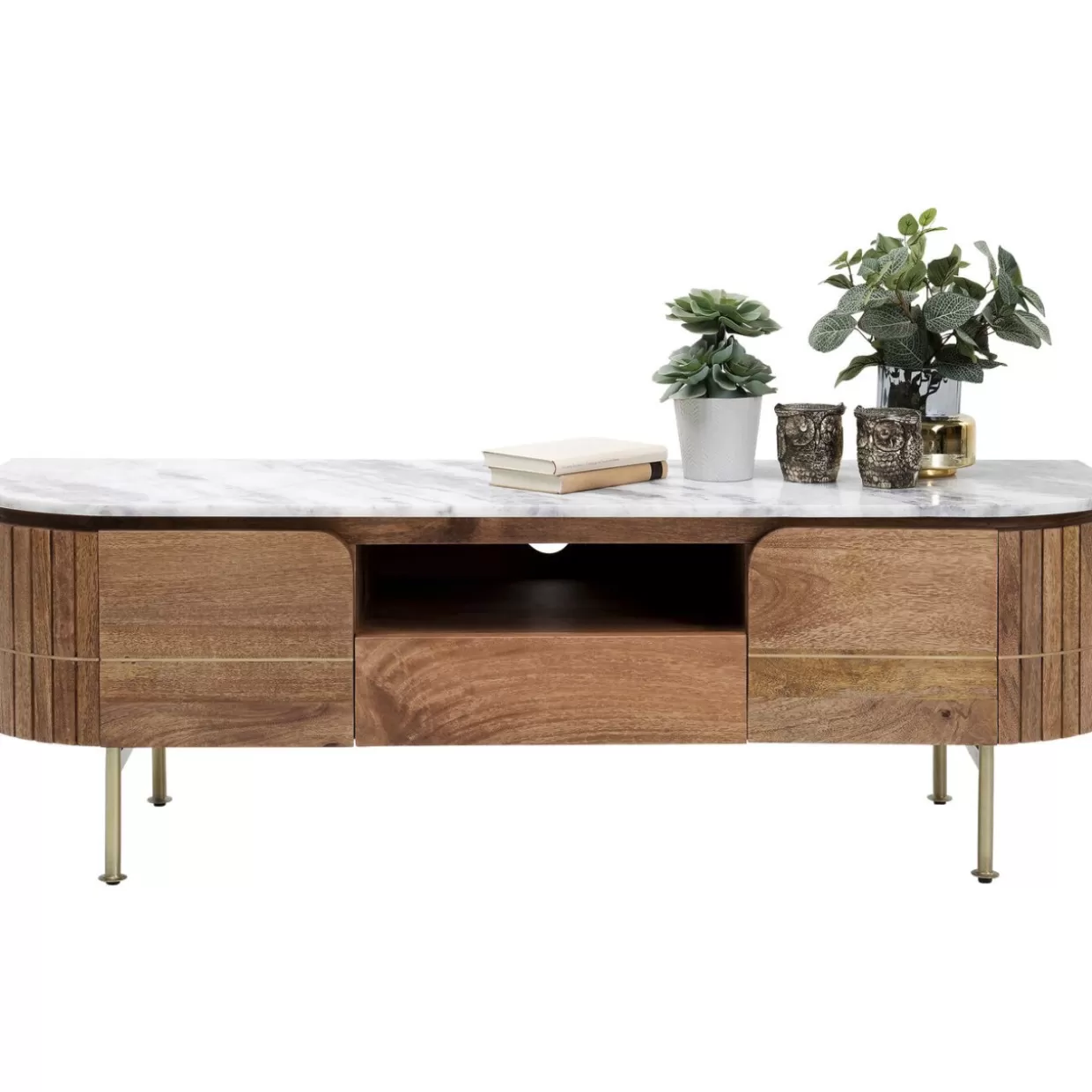 KARE Mobile Basso Elegante con Ante Laccate - Credenza Design 145x48 cm, Struttura Compatta per Soggiorno Moderno 

(：，