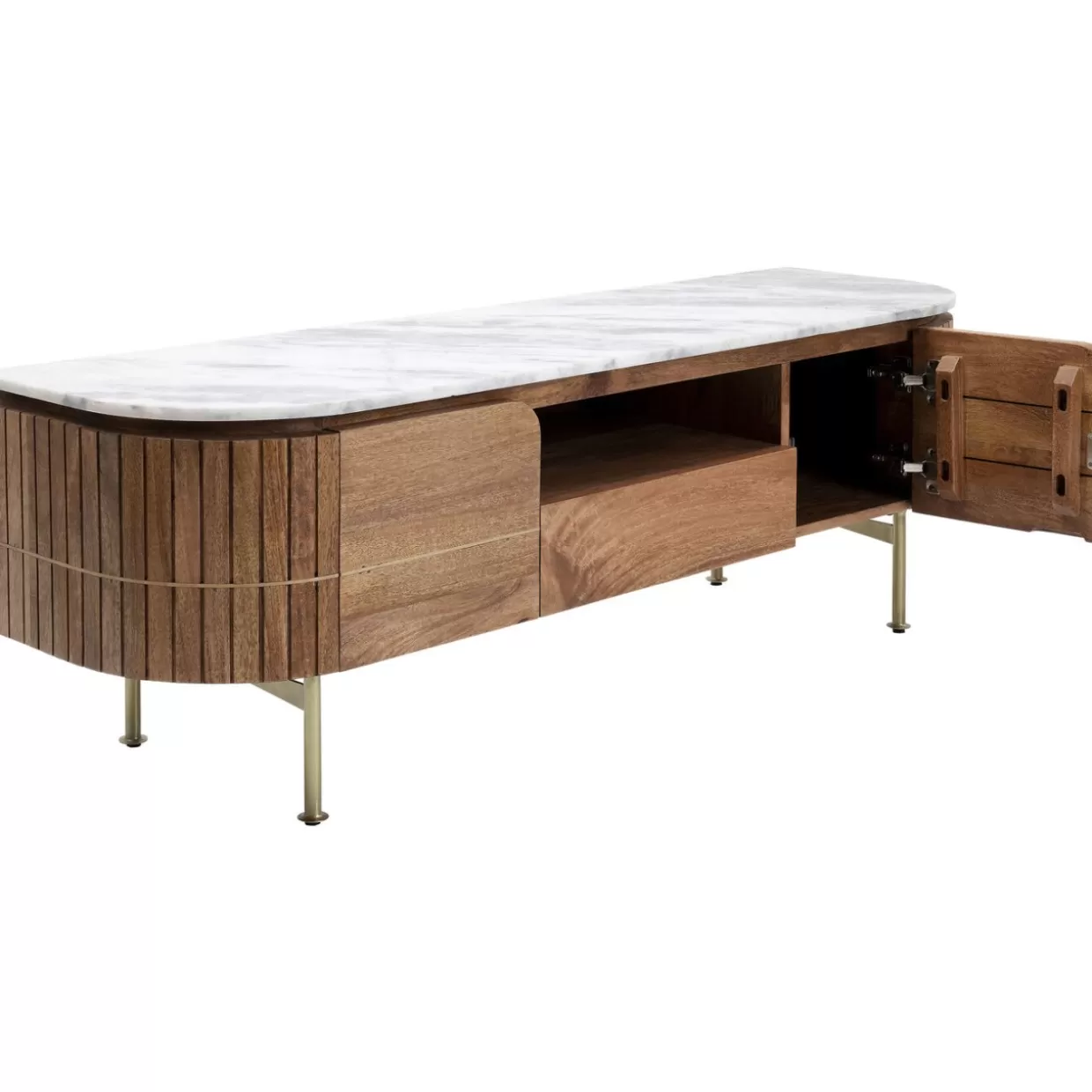 KARE Mobile Basso Elegante con Ante Laccate - Credenza Design 145x48 cm, Struttura Compatta per Soggiorno Moderno 

(：，