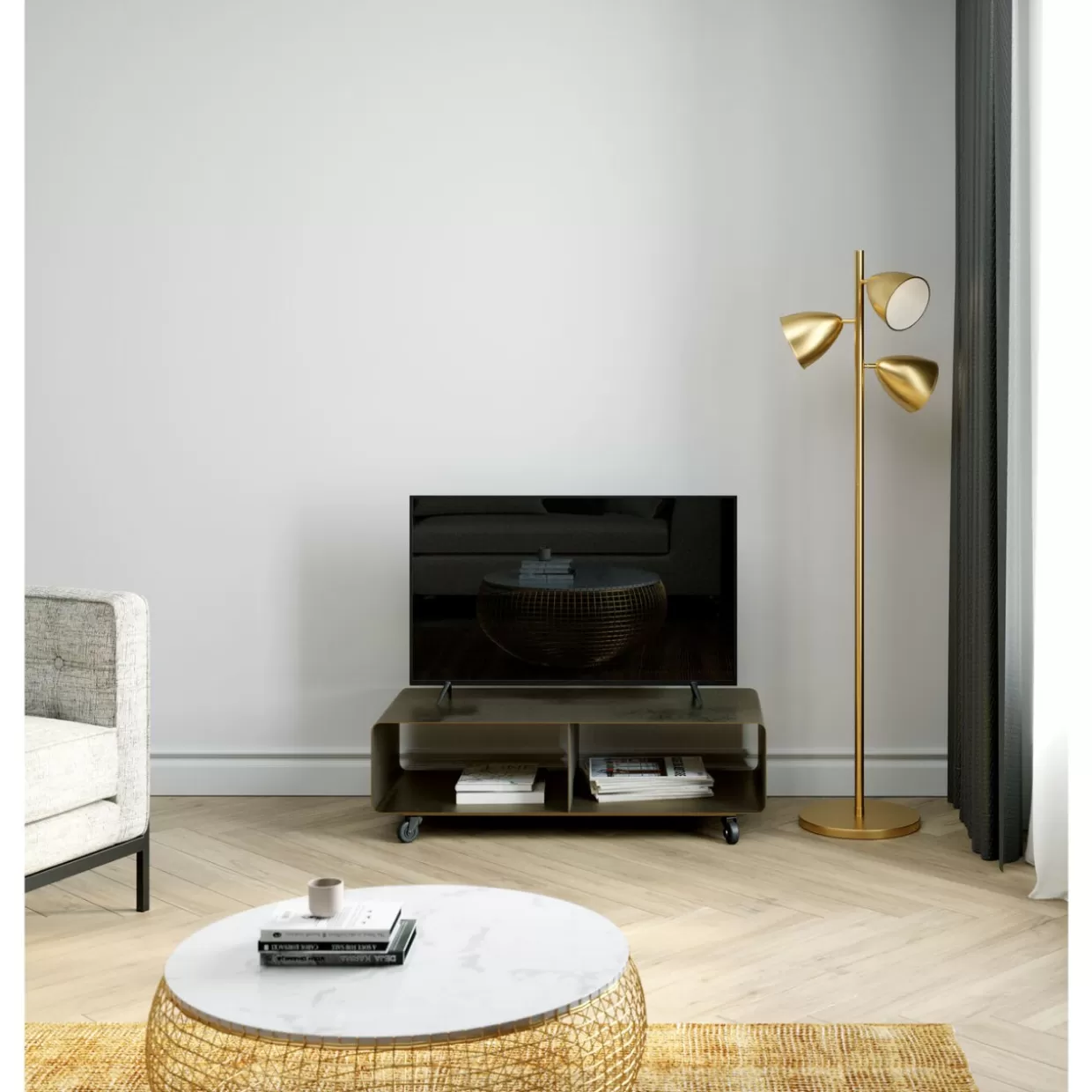 Mobile bassopiano Lounge M in bronzo con ruote - Comò moderno & credenza design 90x30 cm KARE 

(Alternativa più fluida: 
