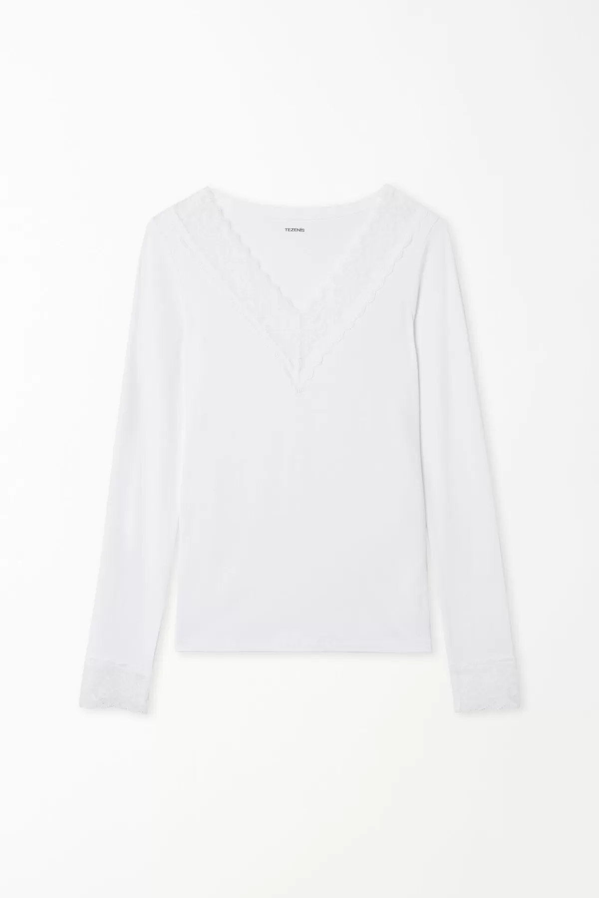 Elegante Maglione Donna Tezenis in Viscosa con Ricami a Pizzo e Scollo a V Ravvivante