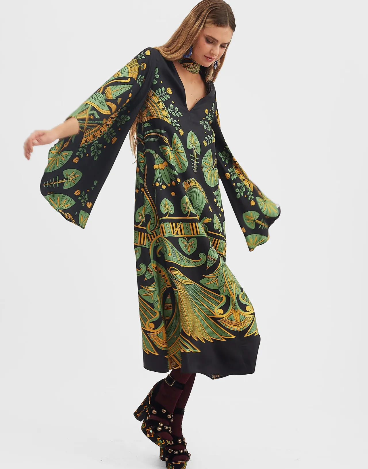 La DoubleJ: Abito Midi Magnifico in Seta Twill - Nero Placé del Nilo, Eleganza senza Tempo