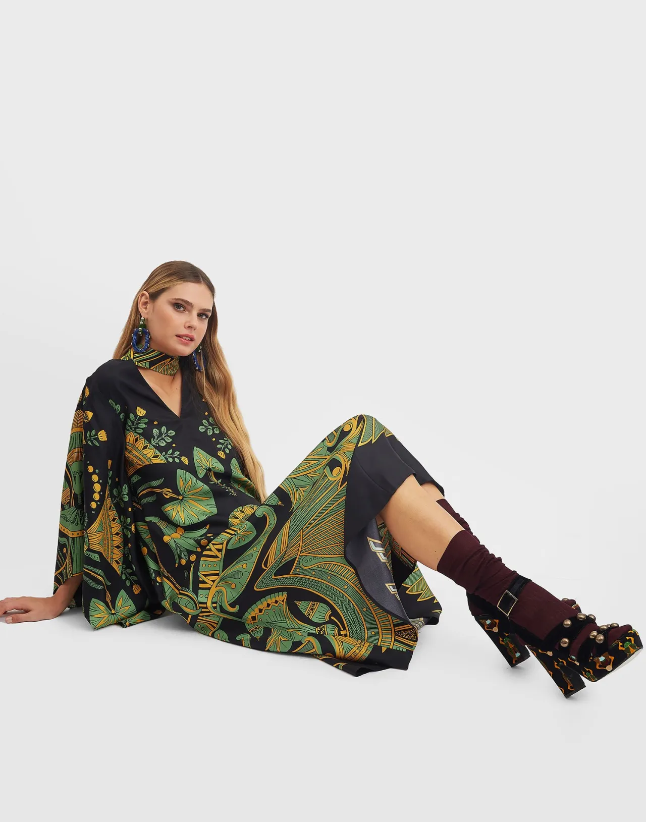 La DoubleJ: Abito Midi Magnifico in Seta Twill - Nero Placé del Nilo, Eleganza senza Tempo