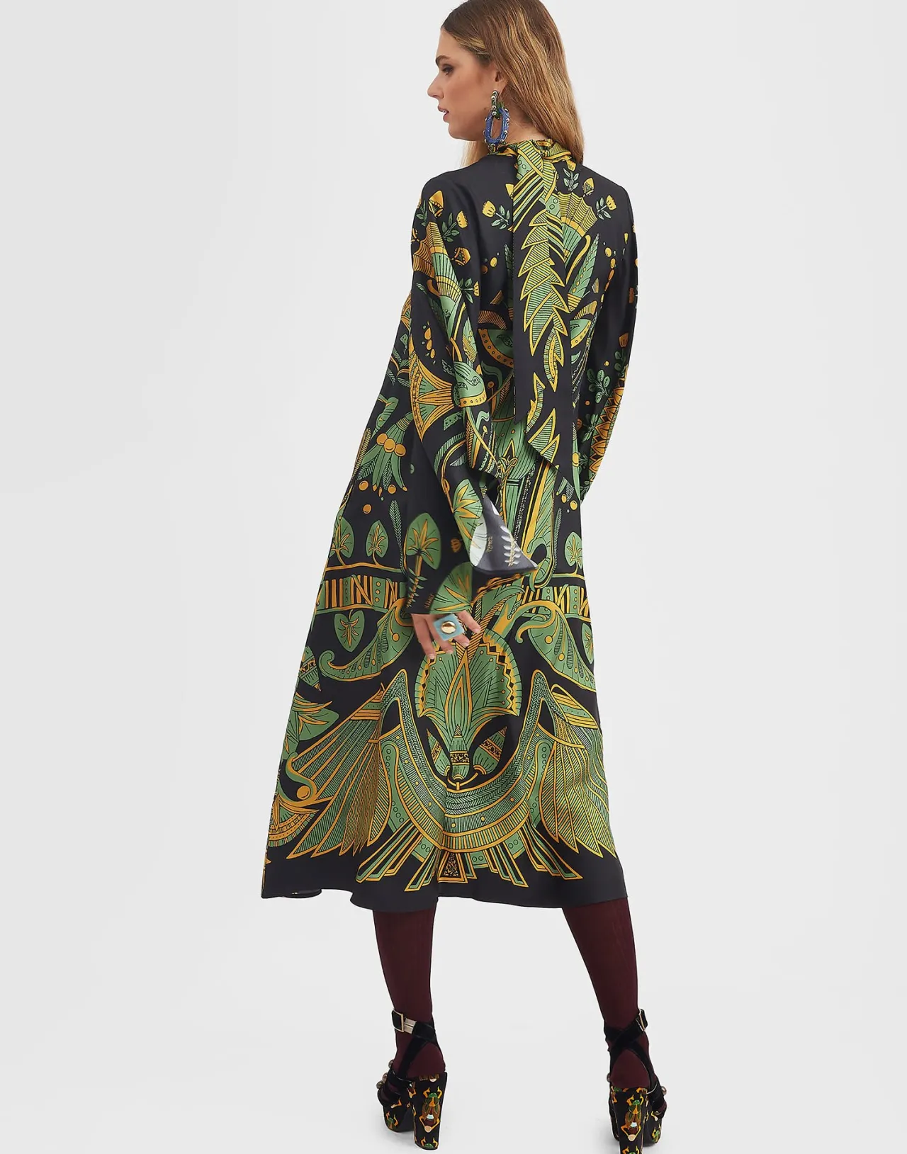 La DoubleJ: Abito Midi Magnifico in Seta Twill - Nero Placé del Nilo, Eleganza senza Tempo