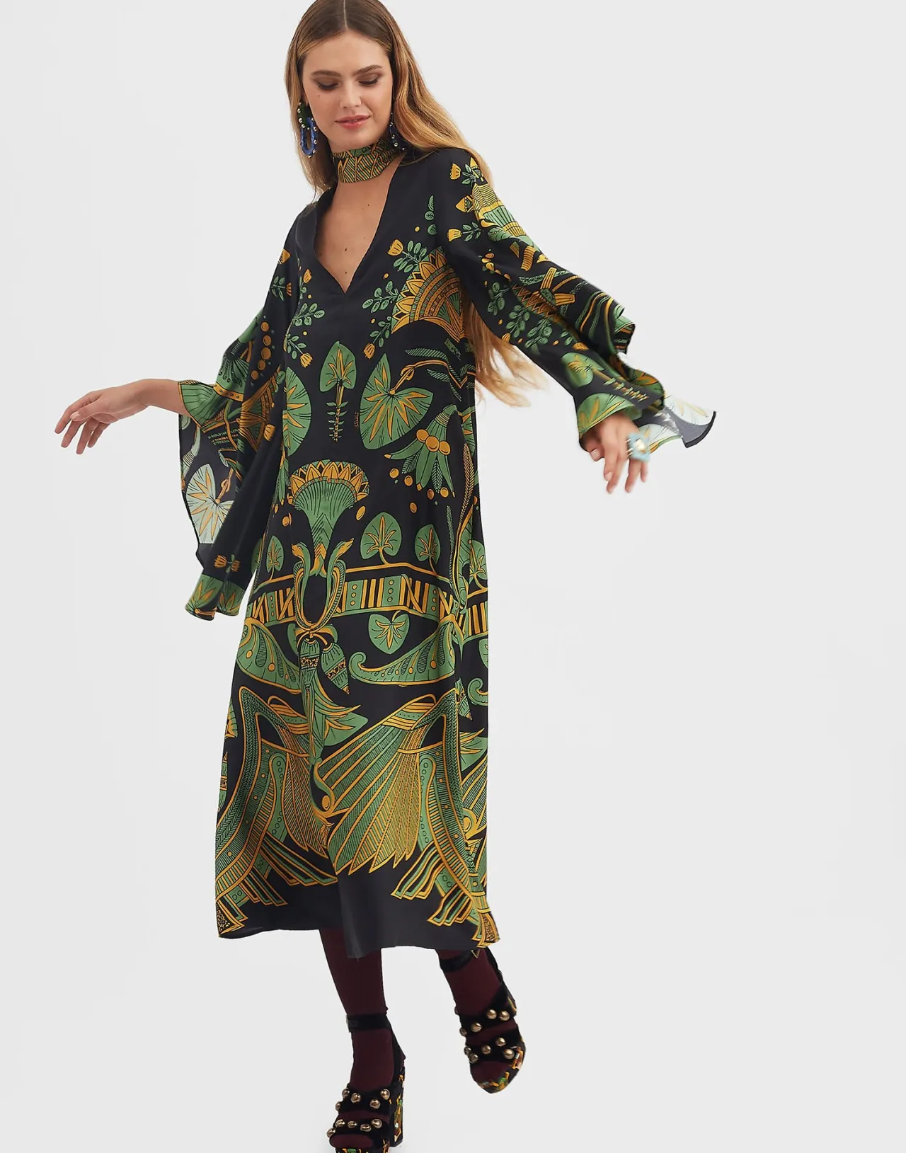 La DoubleJ: Abito Midi Magnifico in Seta Twill - Nero Placé del Nilo, Eleganza senza Tempo