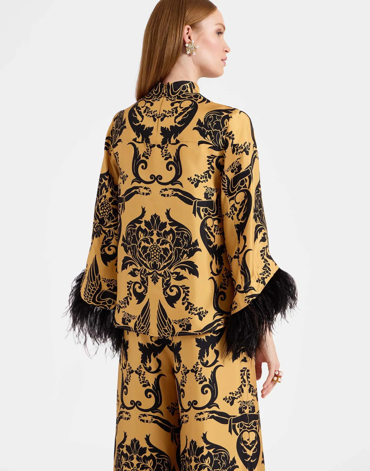 Elegante Top Cherubini in Seta Twill Dorata con Piume - Collezione Exit di La DoubleJ a Prezzo Accessibile