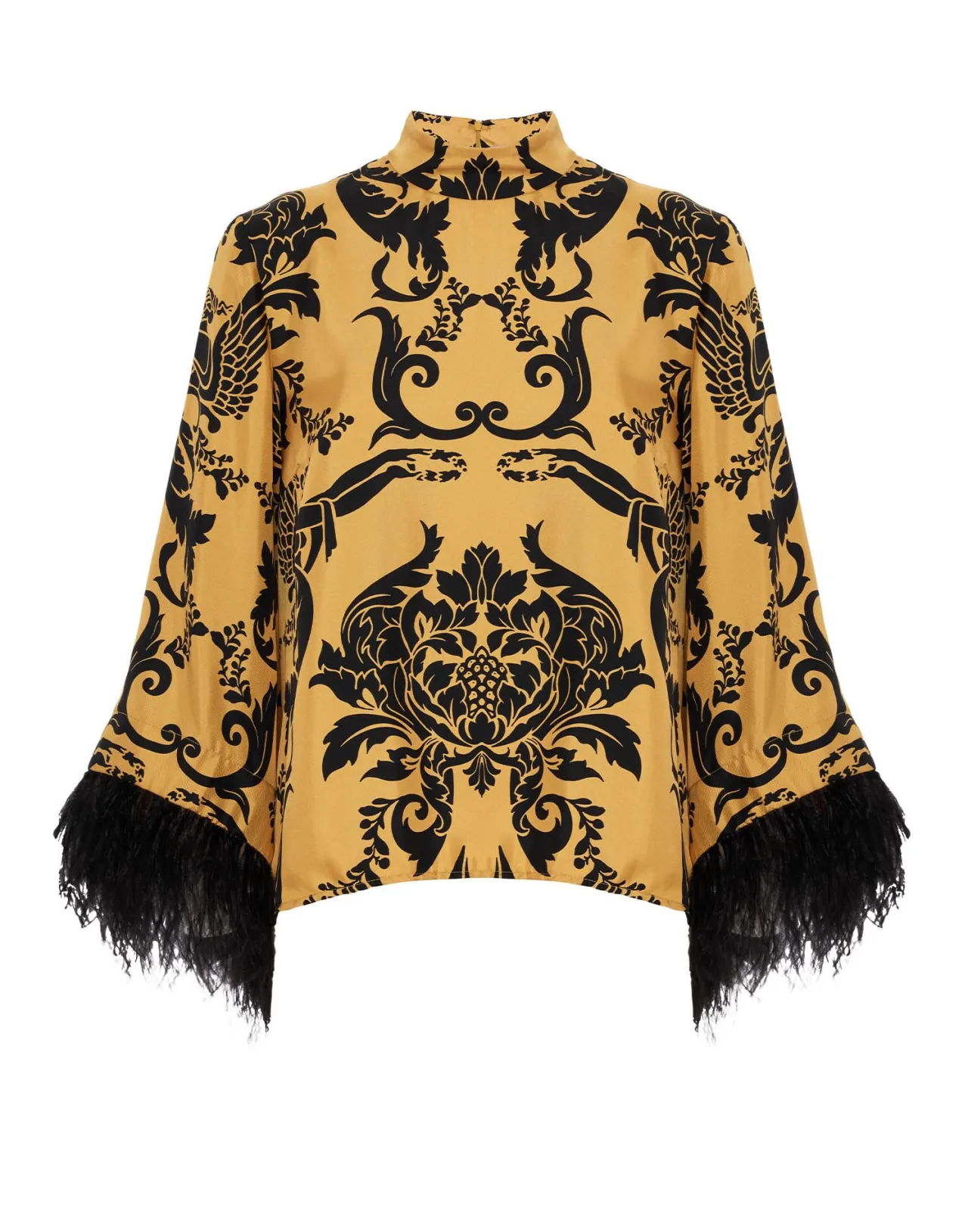 Elegante Top Cherubini in Seta Twill Dorata con Piume - Collezione Exit di La DoubleJ a Prezzo Accessibile