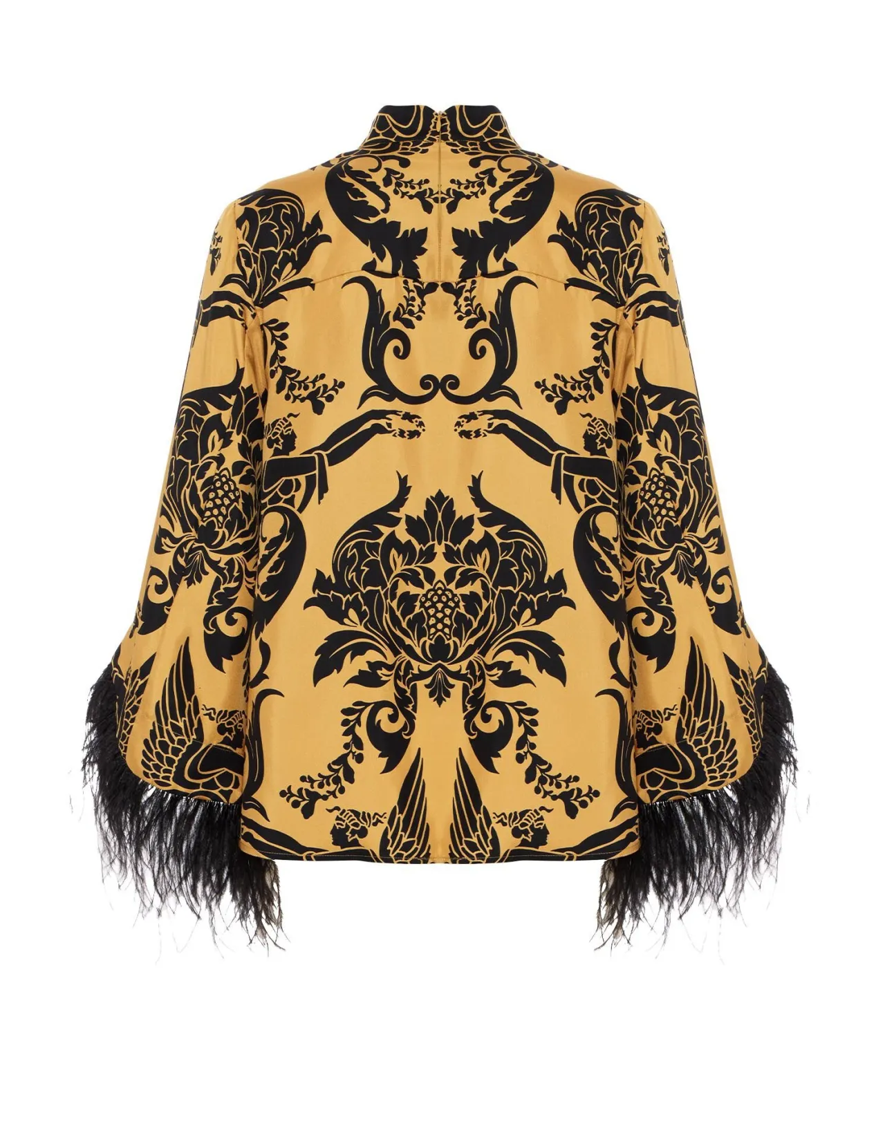 Elegante Top Cherubini in Seta Twill Dorata con Piume - Collezione Exit di La DoubleJ a Prezzo Accessibile