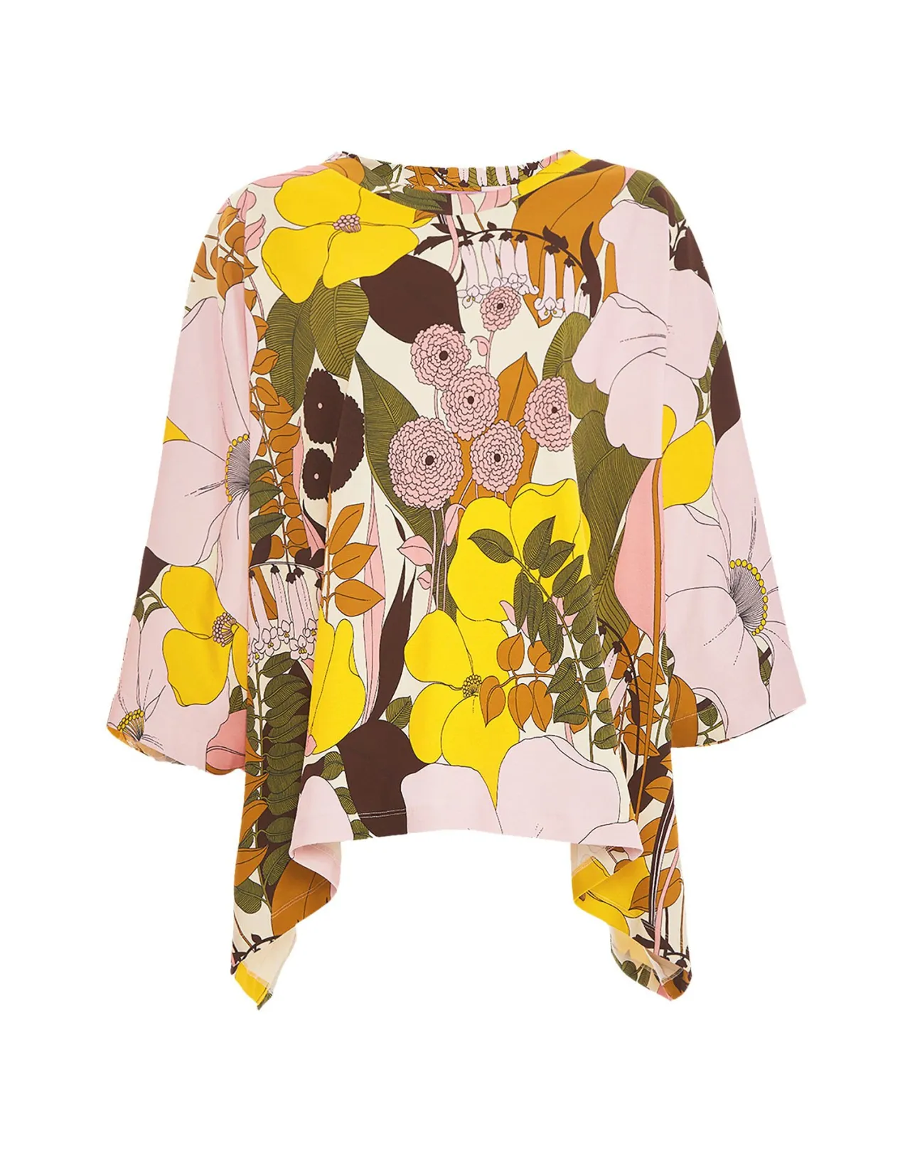 La DoubleJ - Poncho Meditativo con Motivo Floreale Rosa in Puro Cotone