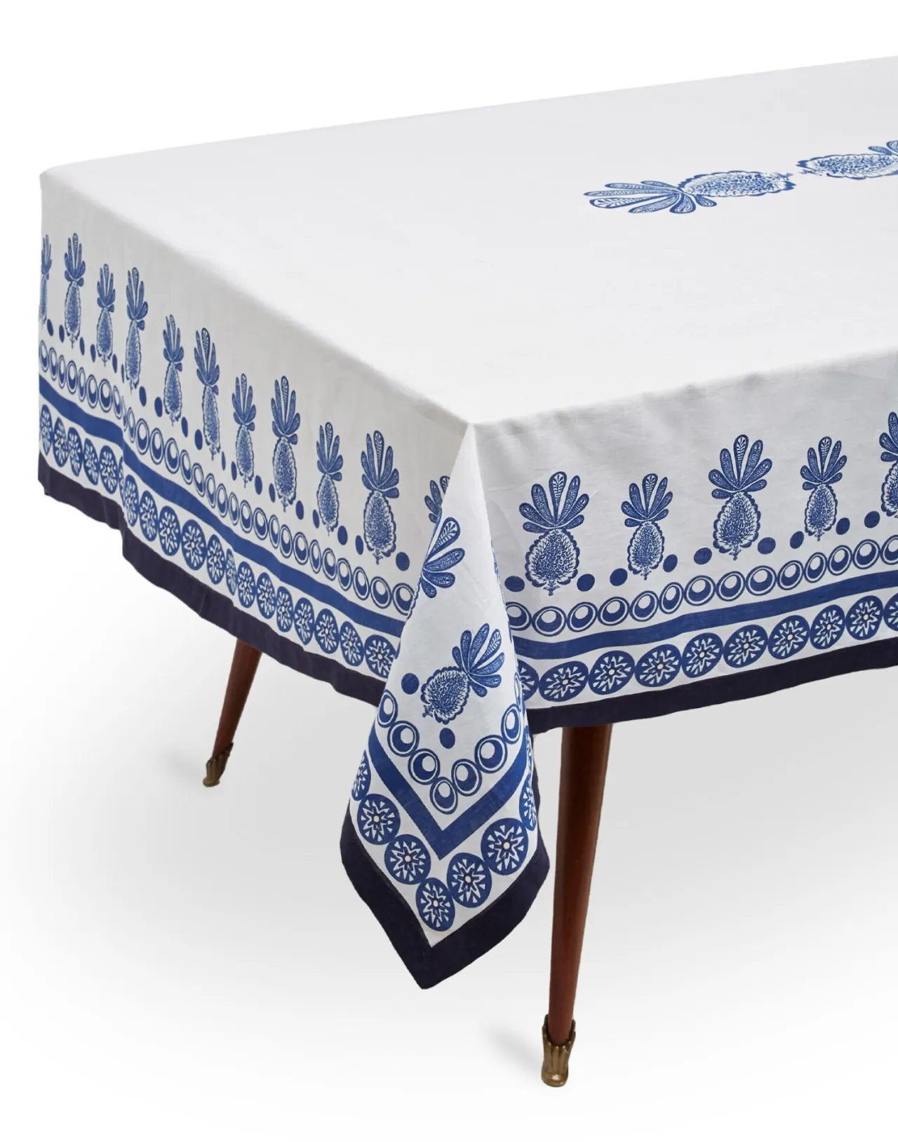 Tovaglia La DoubleJ Media - Stampa Ananas Blu Grande in Lino con Posizionamento Elegante