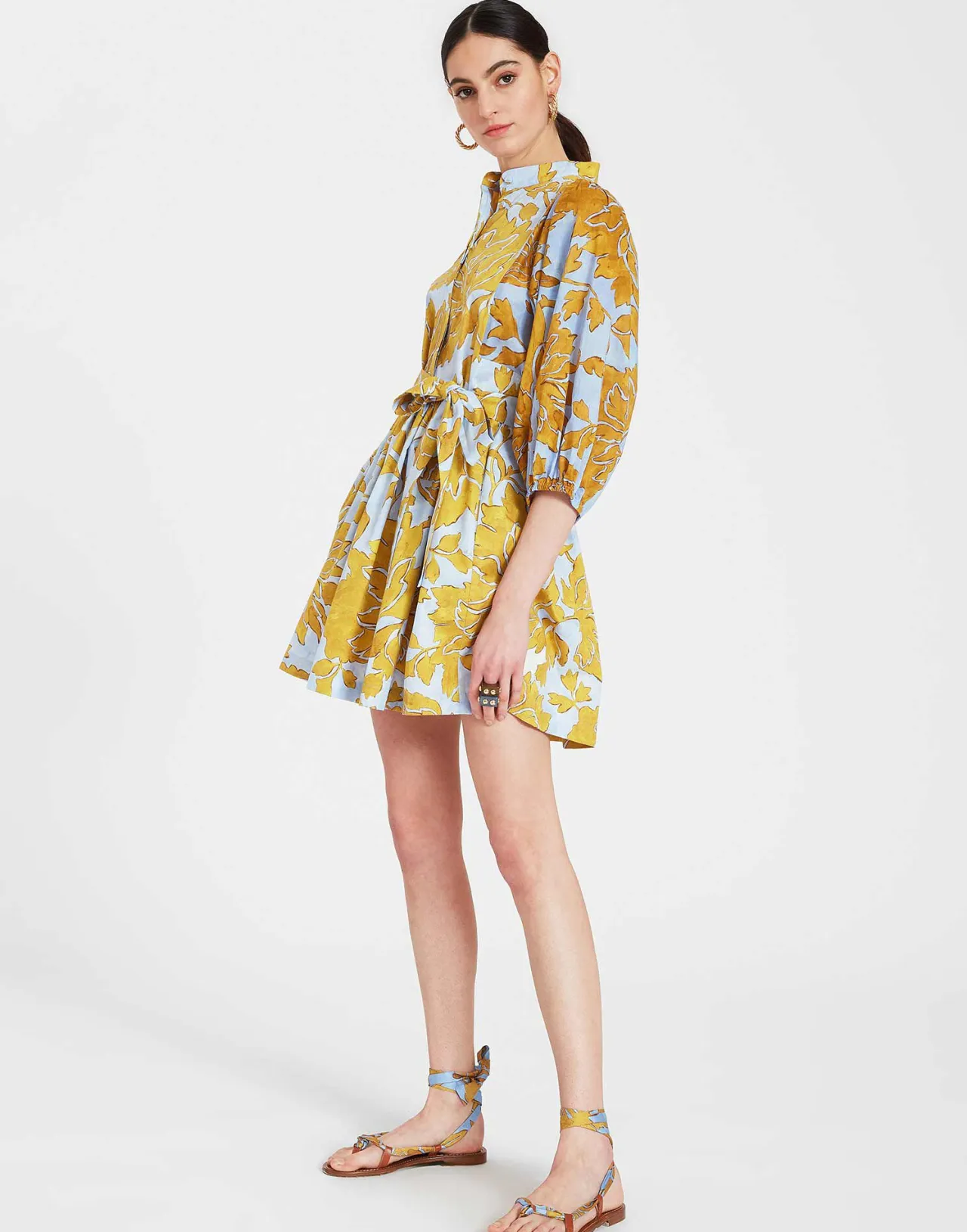 Abito Mini Portofino La DoubleJ in Poplin Estivo - Tonalità Celeste con Motivo Geometrico, Stile Casual Chic per Look Vivaci