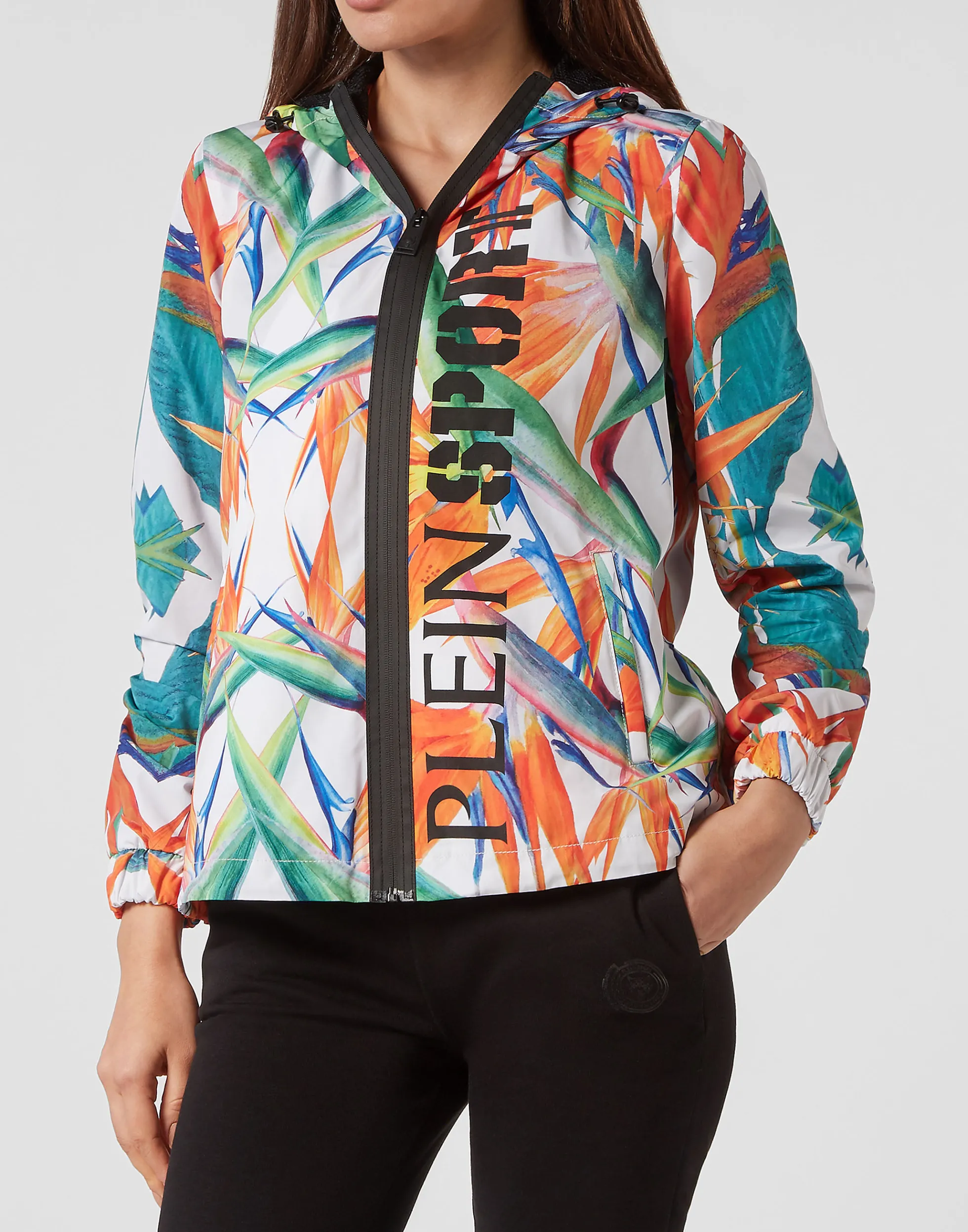 Elegante Giacca K-Way in Nylon con Motivi Floreali per Attività Sportive Femminili