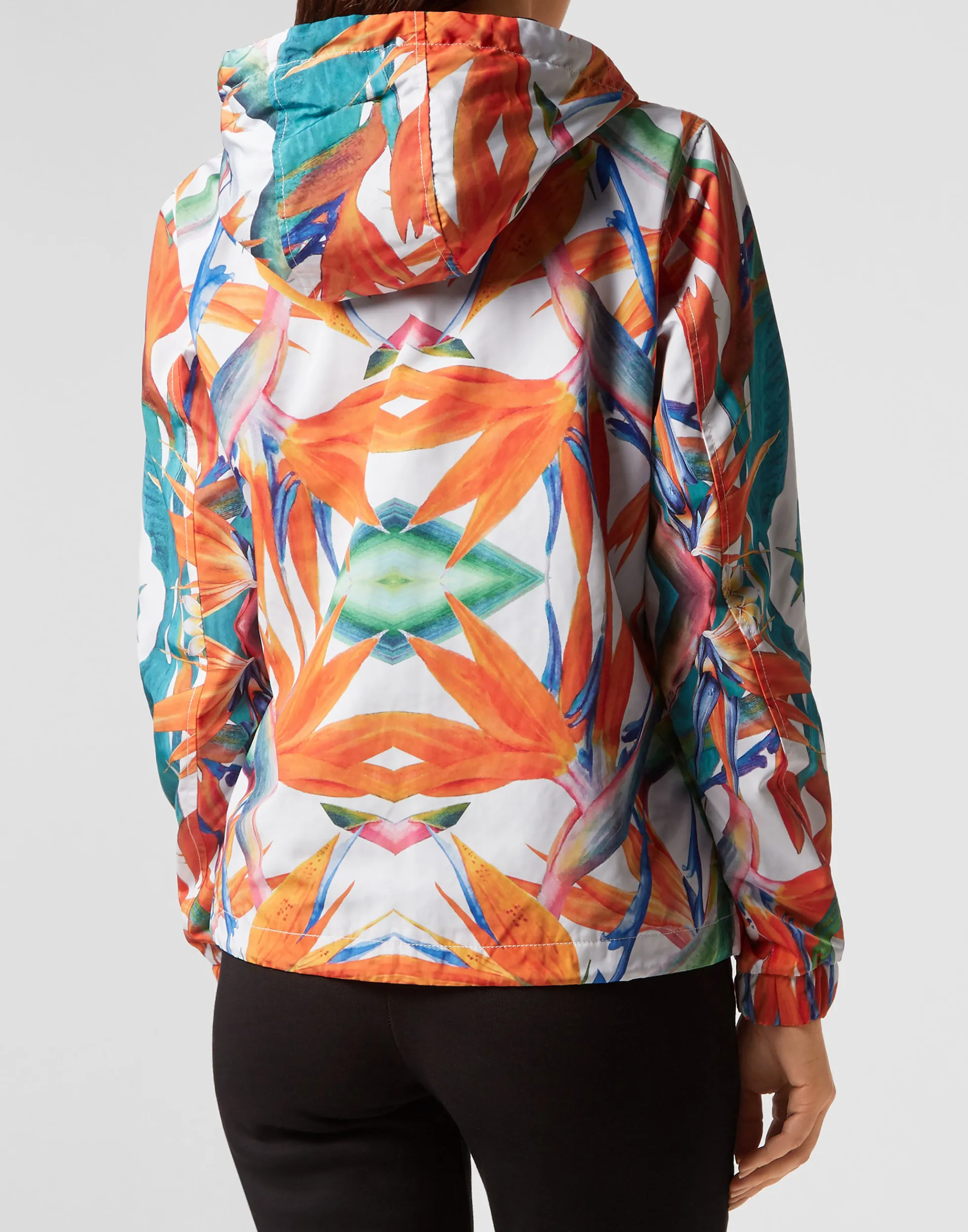 Elegante Giacca K-Way in Nylon con Motivi Floreali per Attività Sportive Femminili