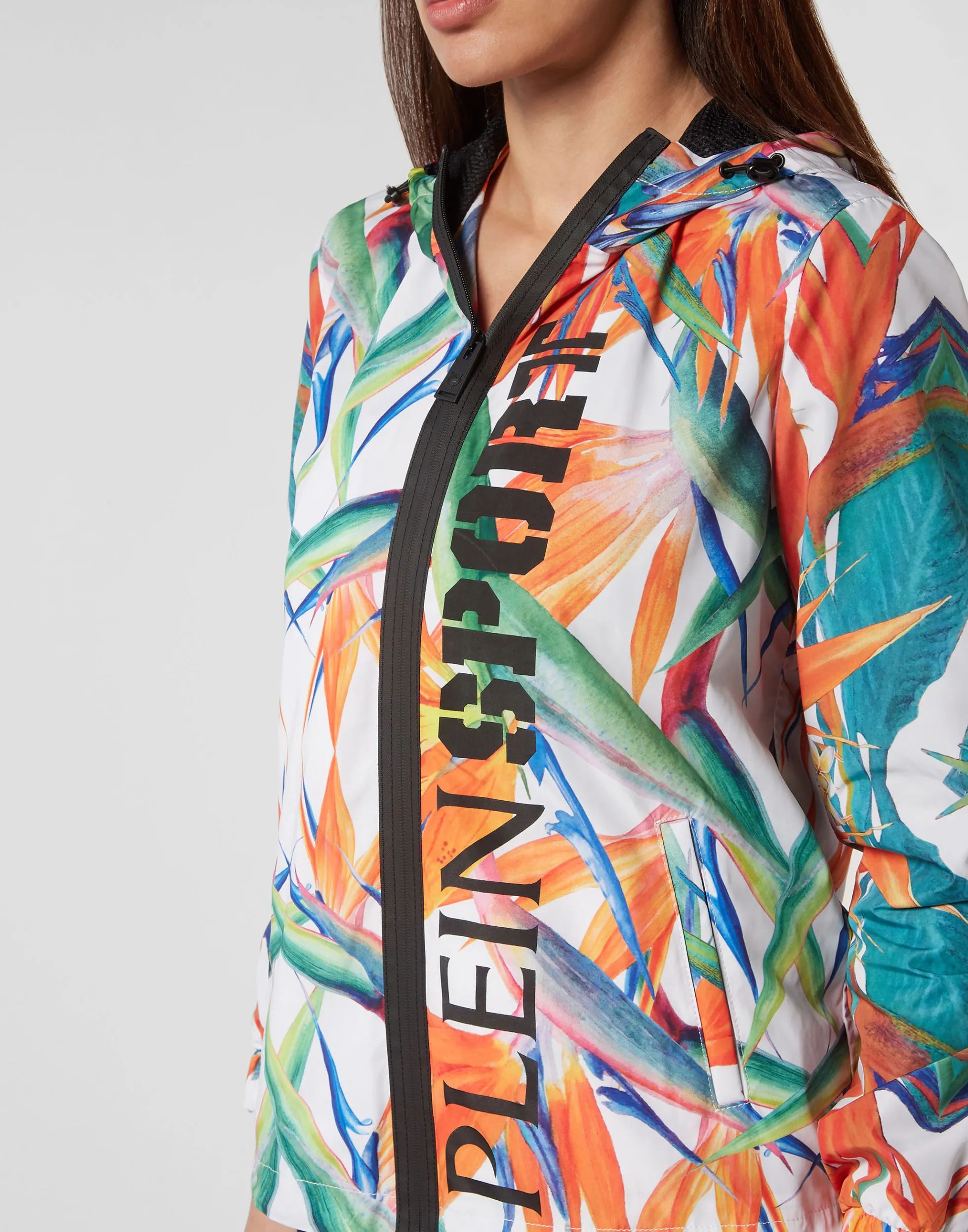 Elegante Giacca K-Way in Nylon con Motivi Floreali per Attività Sportive Femminili
