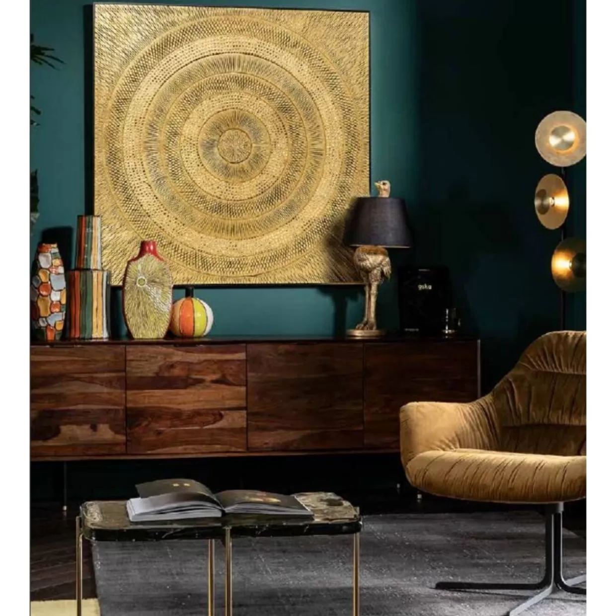 Stampa d'Arte Cerchio Dorato | Design Esclusivo KARE 120x120 cm - Decorazione Moderna in Oro