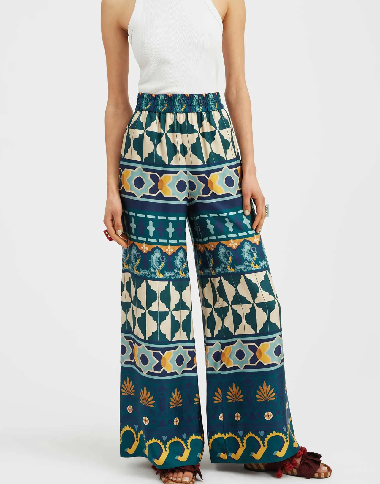 Eleganti Pant Palazzo in Twill di Seta Smeraldo - Collezione Casareale Placé by La DoubleJ | Offerta Imperdibile