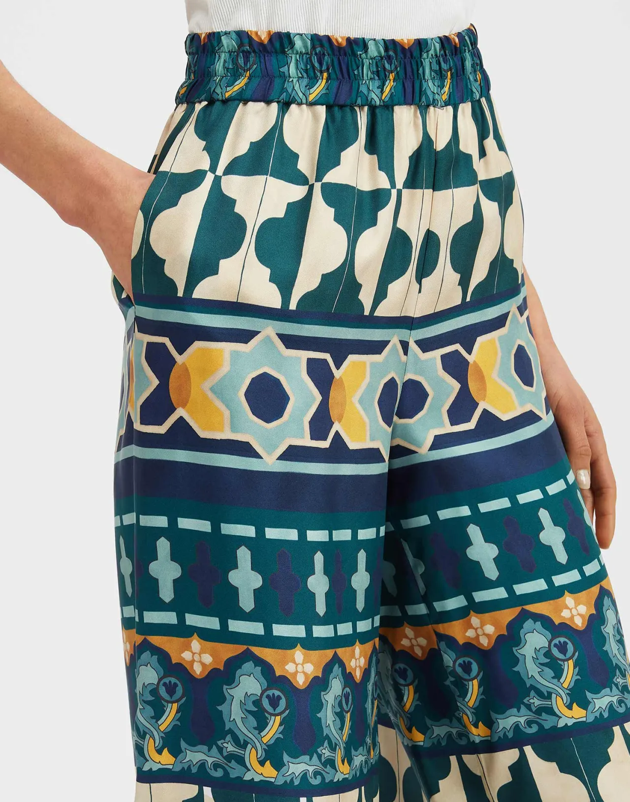 Eleganti Pant Palazzo in Twill di Seta Smeraldo - Collezione Casareale Placé by La DoubleJ | Offerta Imperdibile